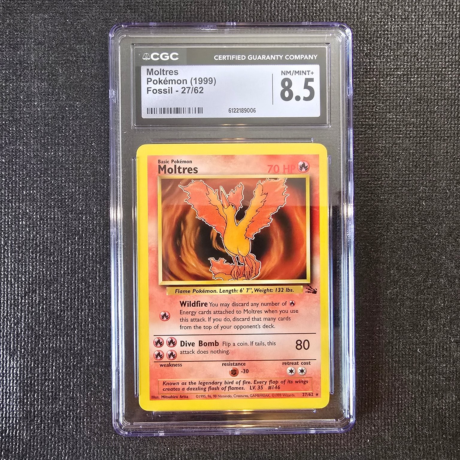 Pokemon Moltres 1999 Fossil Wizards of the Coast #27/62 CGC 8.5 NM/MINT+
