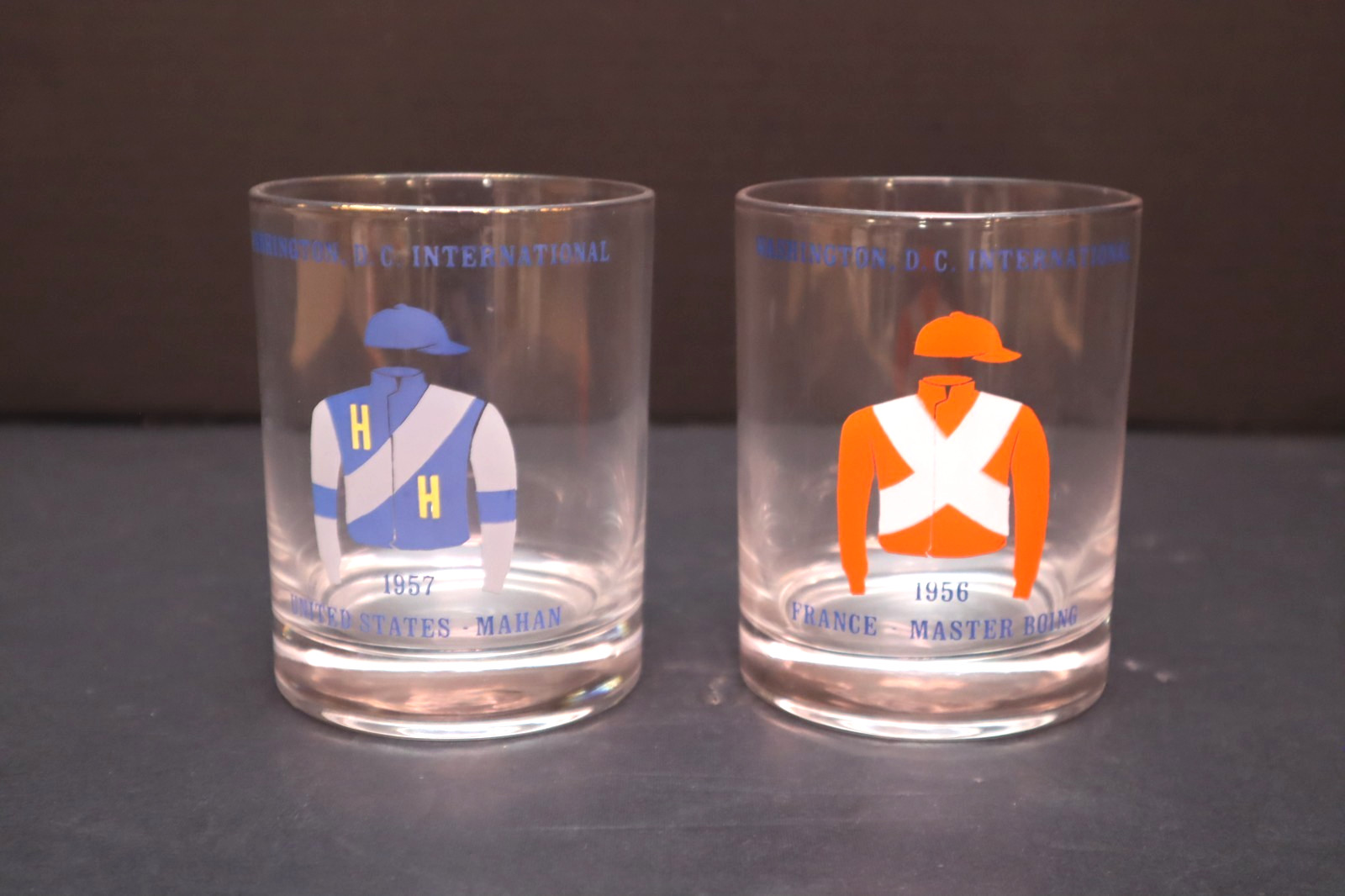 Washington D.C. International Horse Racing Glass Jockey Tumblers Glass 1956 1957
