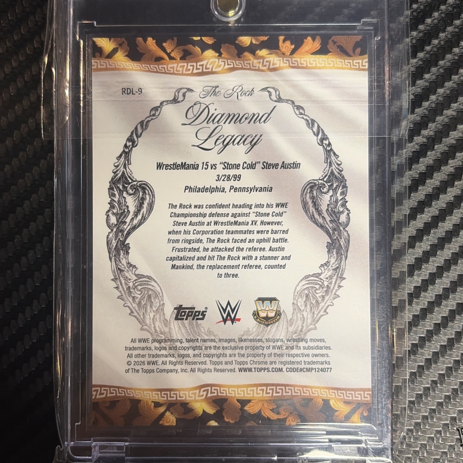 2026 Topps Chrome WWE The Rock #RDL-9 Diamond Legacy Gold 08/50 Stone Cold