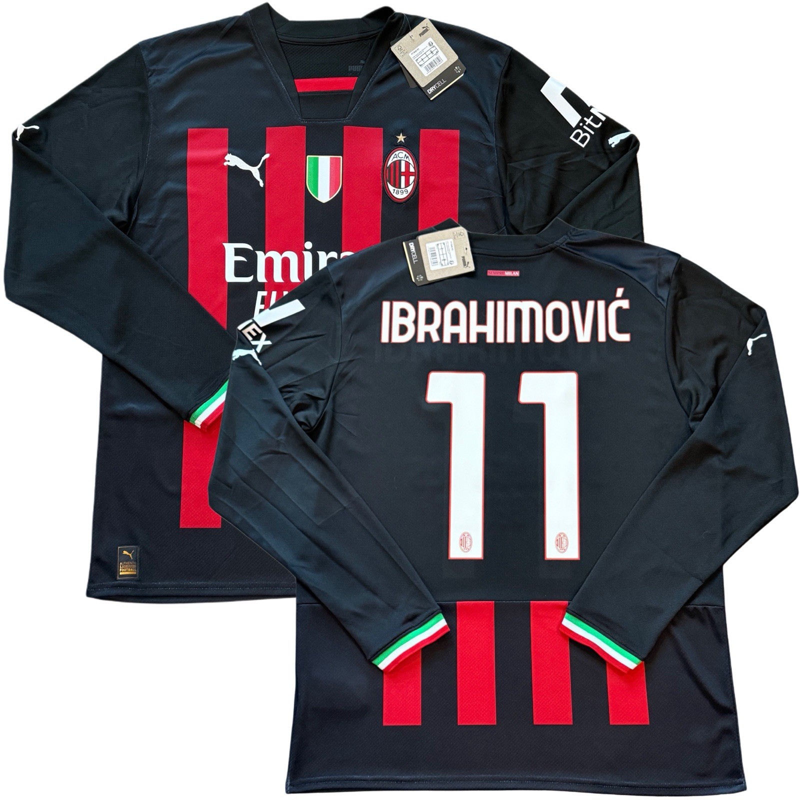 2022/23 AC Milan Home Jersey #11 Ibrahimovic Large Puma Long Sleeve Zlatan Kit