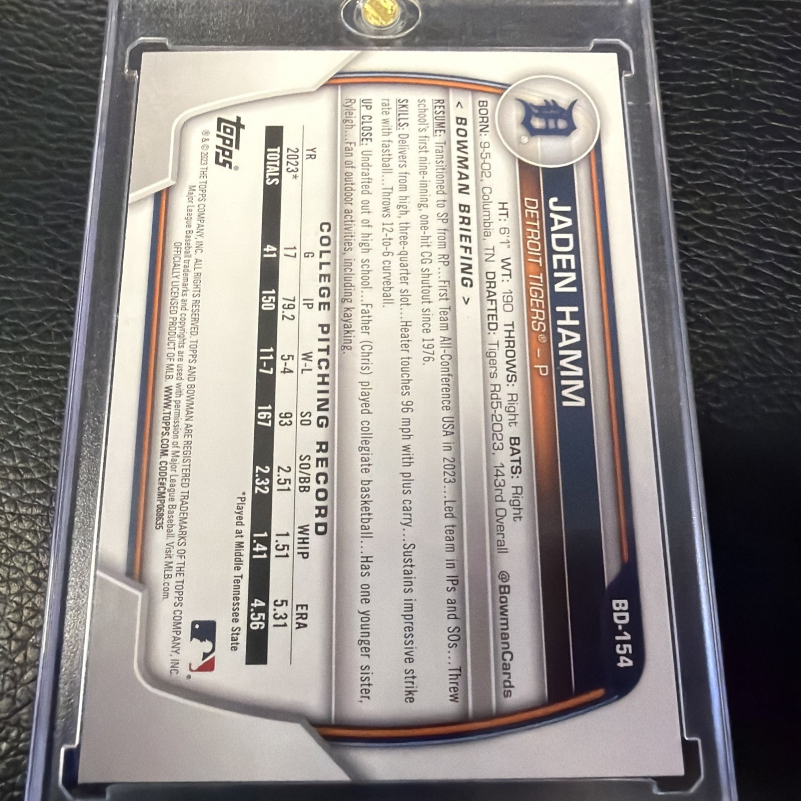 2023 Bowman Draft Jaden Hamm Orange 2/25 #BD-154