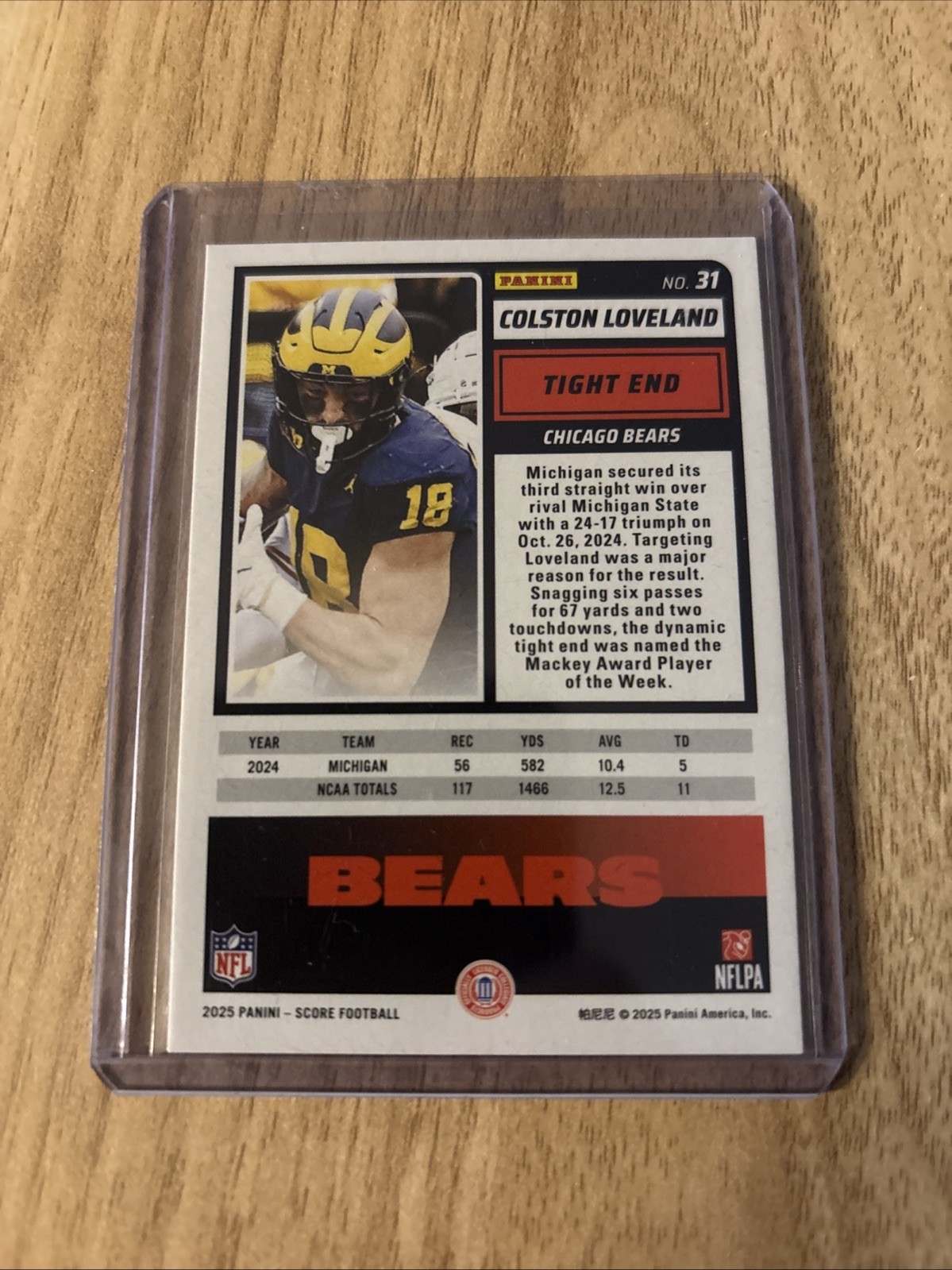 2025 Panini Score-A-Treat Colston Loveland RC #31 – Chicago Bears
