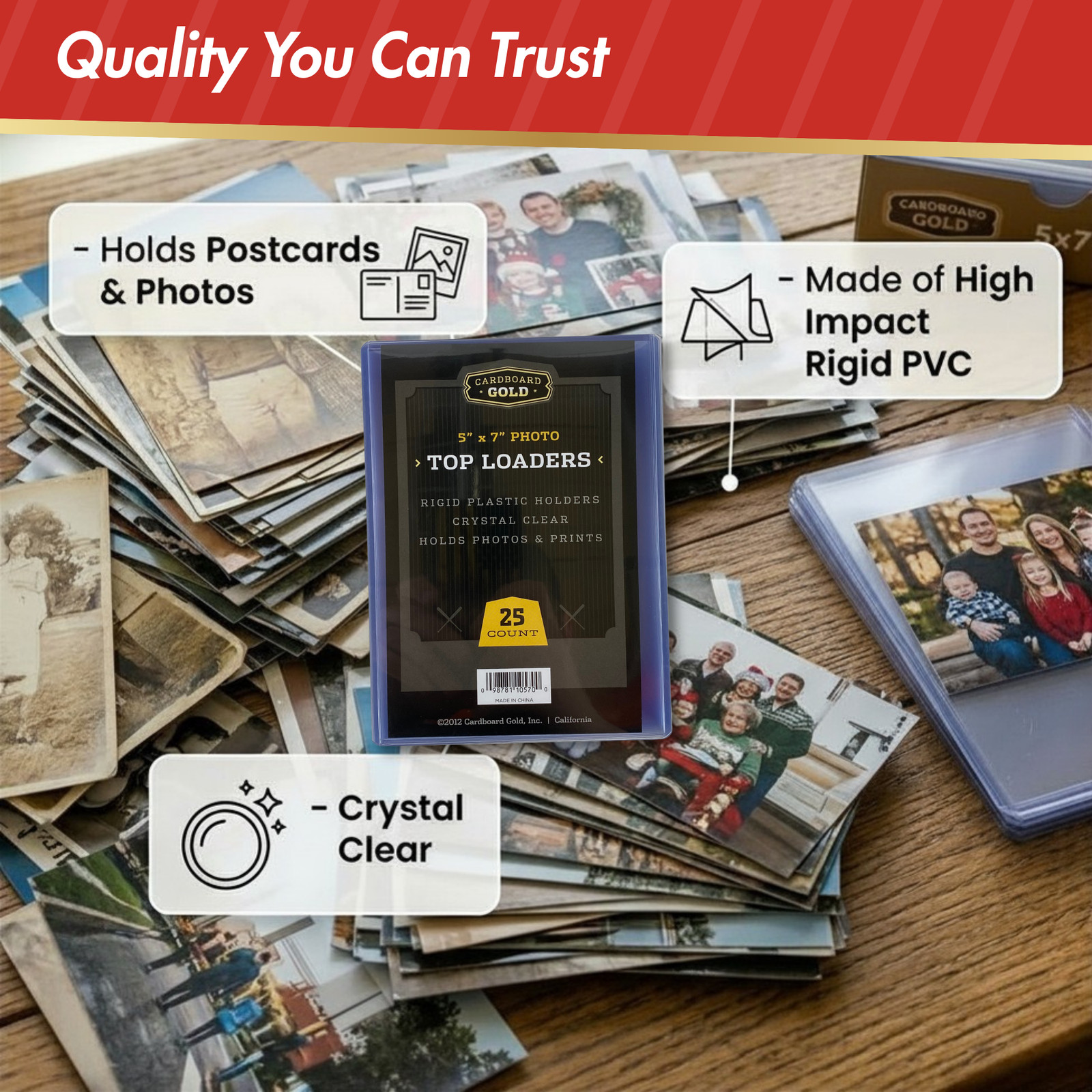 1000ct Cardboard Gold 5×7 Top Loaders for Postcards/Photos – Clear Rigid PVC