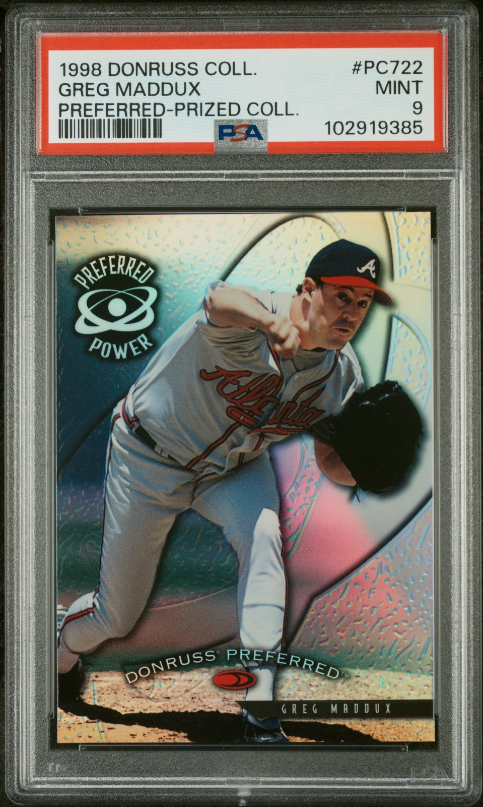 1998 DONRUSS PREFERRED PRIZED COLLECTIONS #722 GREG MADDUX PR55 PSA 9 MINT NO 10