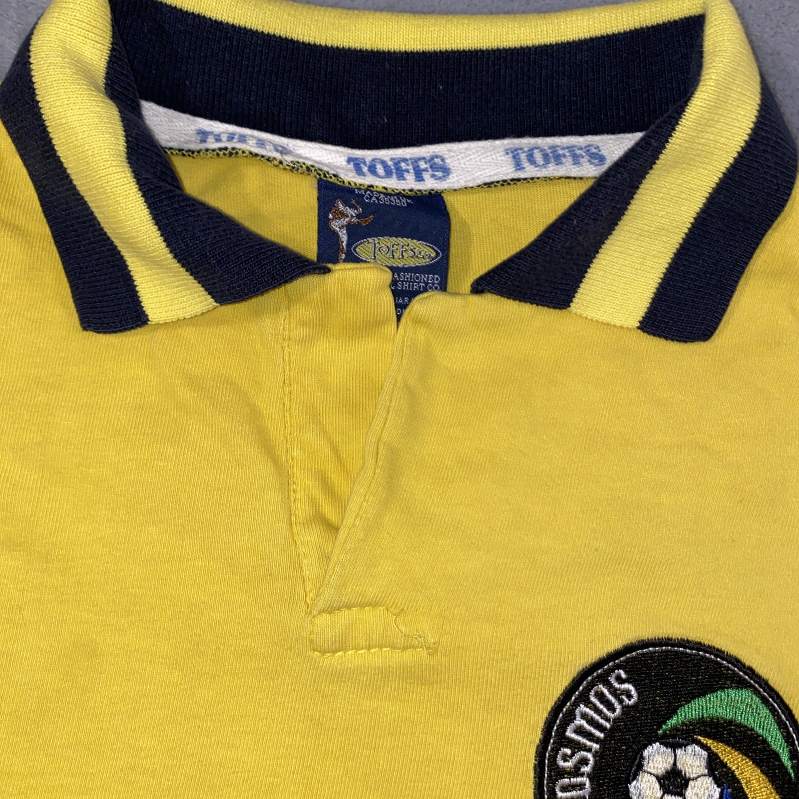 New York Cosmos Retro Rep Football Soccer Toffs Mens Large Yellow Polo Shirt EUC