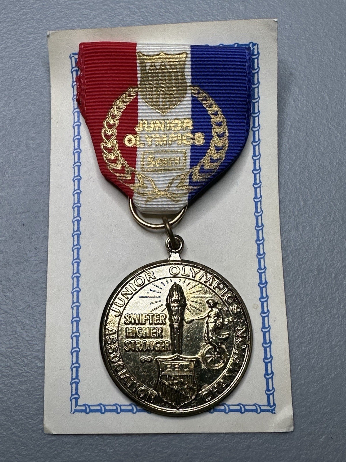 Vintage 1980s Junior Olympics Association Champion Gold Medal Pinback Ribbon