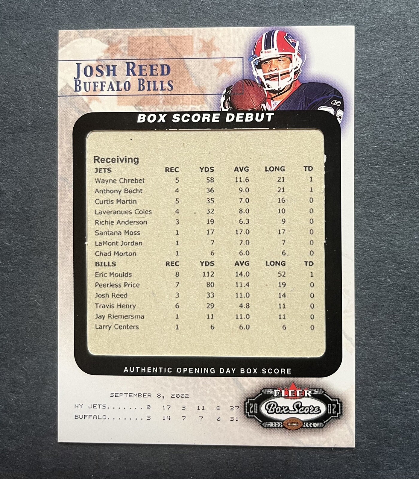 2002 Fleer Box Score Debuts /2002 Josh Reed #14BSD Rookie RC