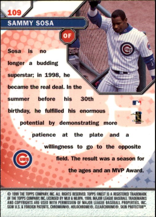 1999 Finest #109 Sammy Sosa GEM – BB