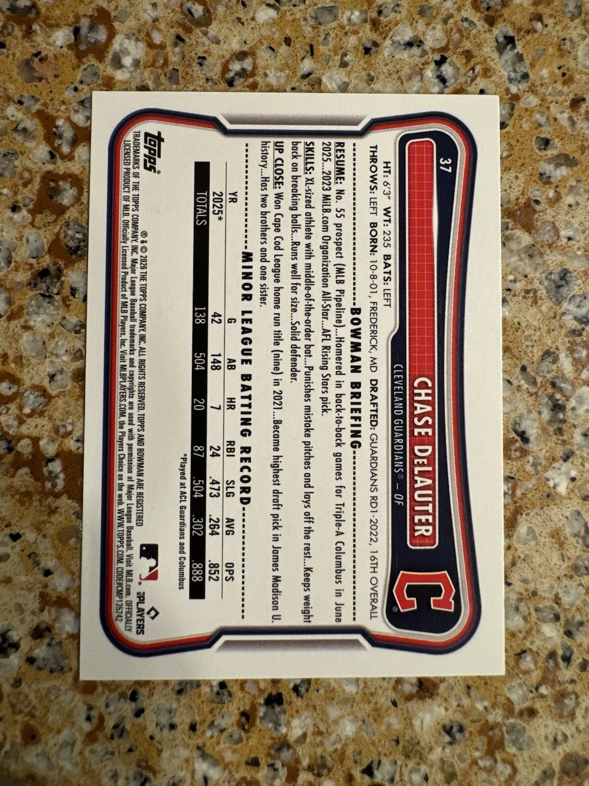 CHASE DELAUTER 2026 BOWMAN NEON GREEN PAPER RC 232/399 #37 GUARDIANS