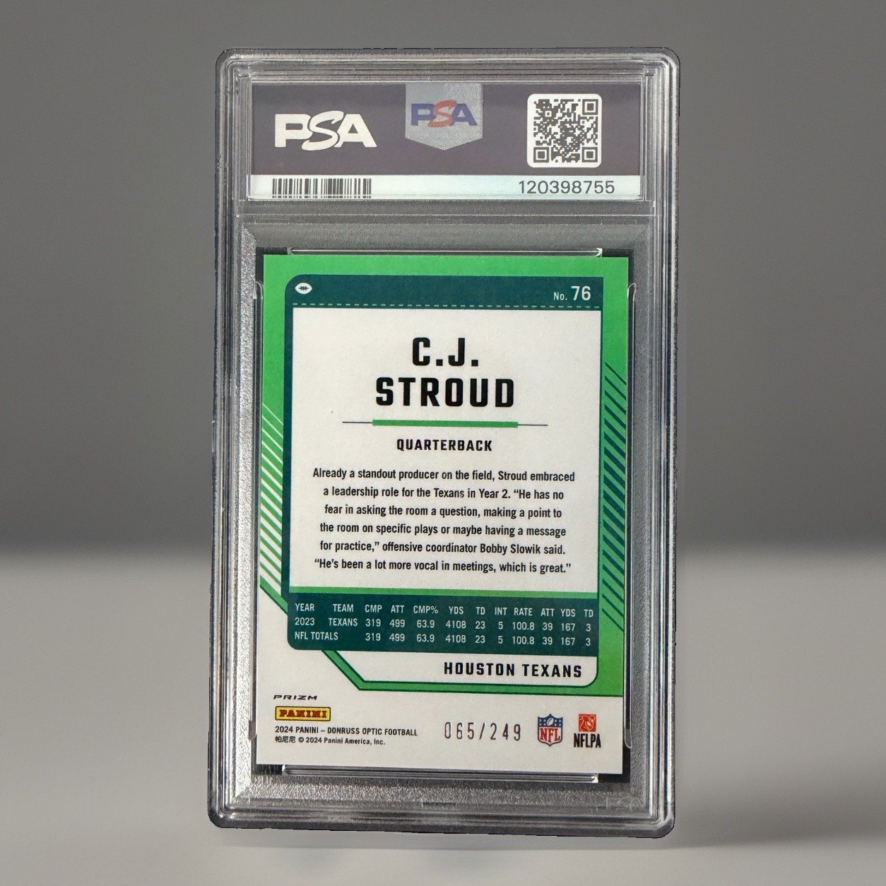 2024 Donruss Optic C.J. Stroud Orange /249 #76 PSA 10 Gem Mint Texans