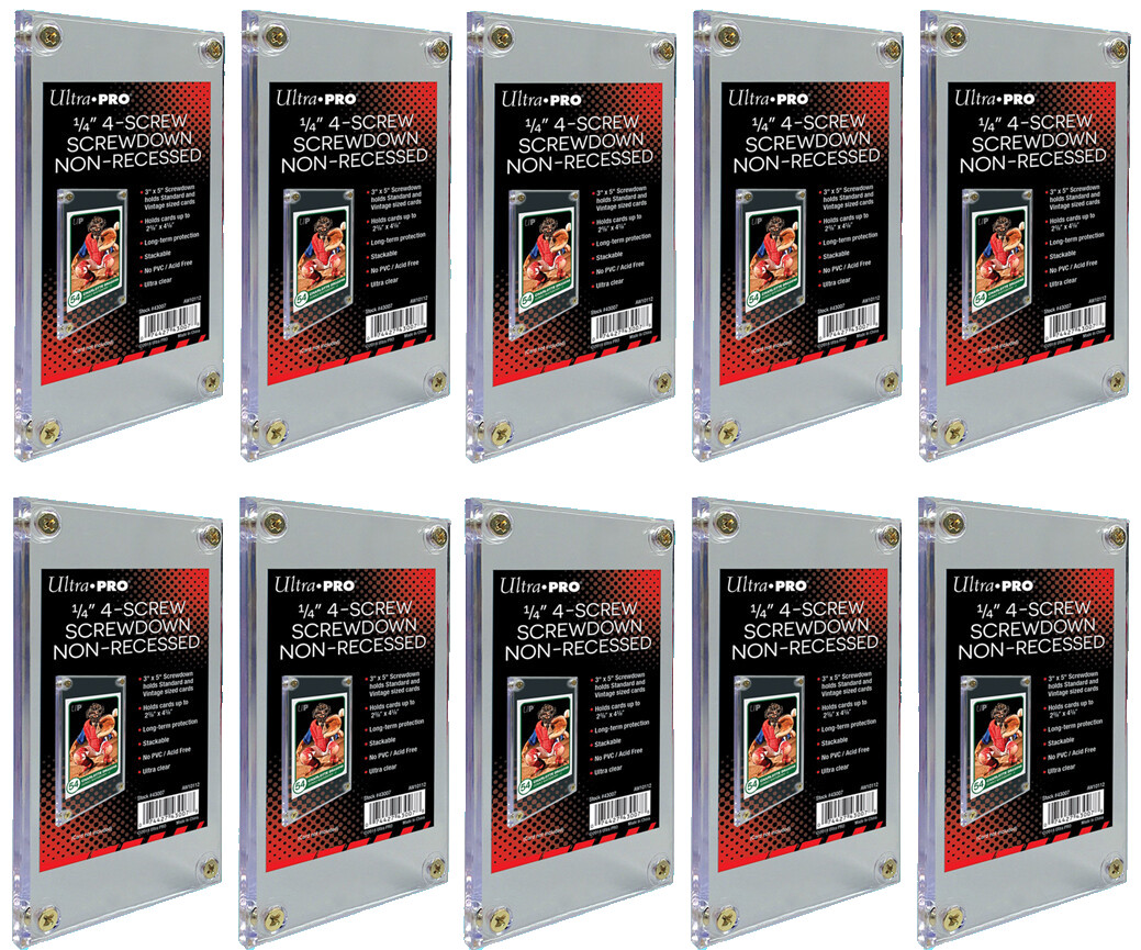 10 Ultra Pro 1/4″ 4-Screw Non Recessed Screwdowns Sports Trading Card Holder 3×5
