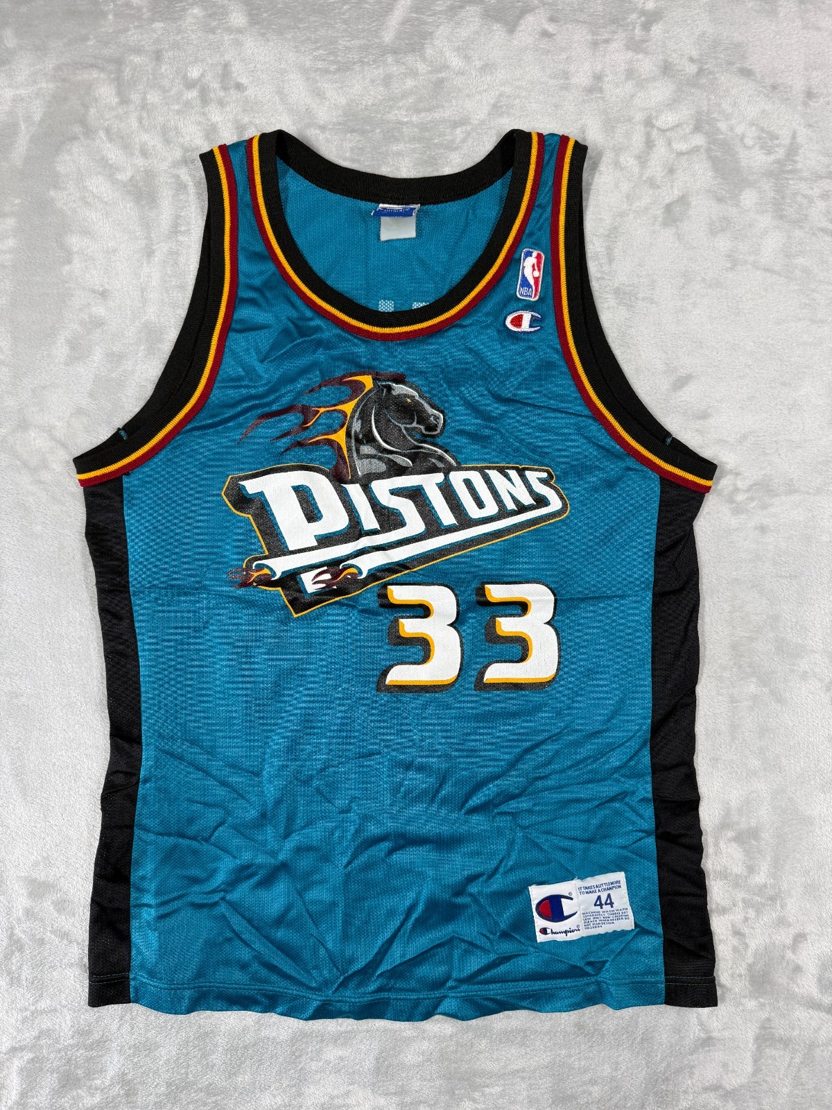 Champion Grant Hill #33 Detroit Pistons Teal NBA Jersey Mens Sz 44 Vintage USA