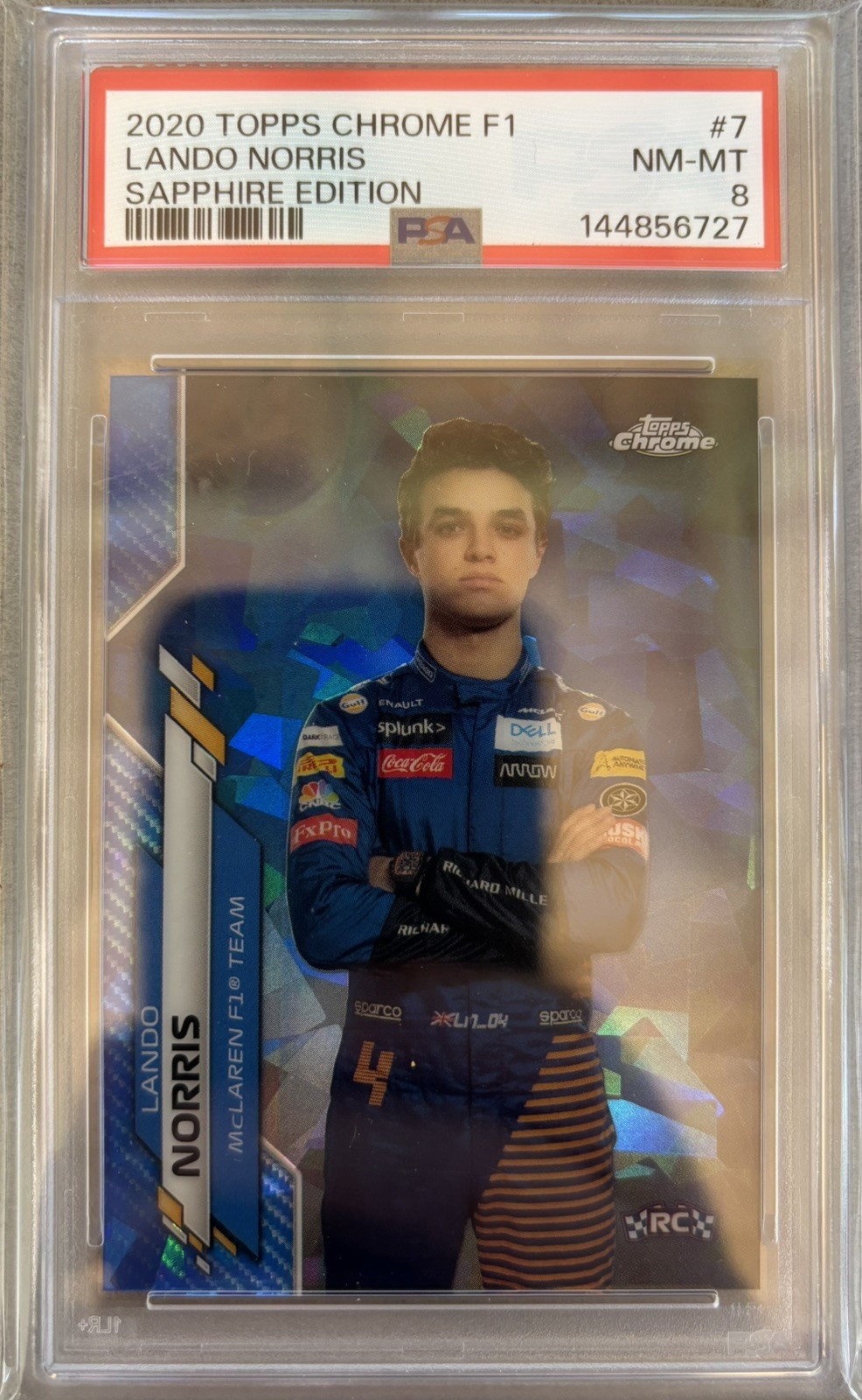 Topps 2020 Chrome F1 Sapphire Lando Norris #7 McLaren RC Rookie PSA 8