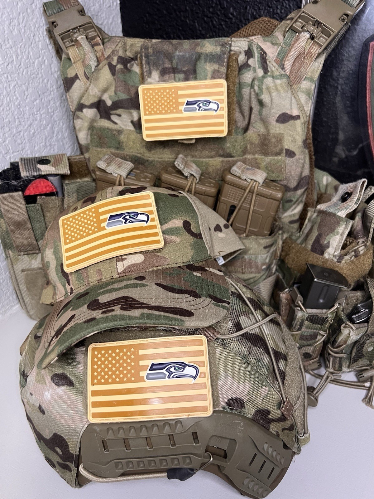 Military Combat American Flag Seattle Seahawks football PVC Patch W Vlcro
