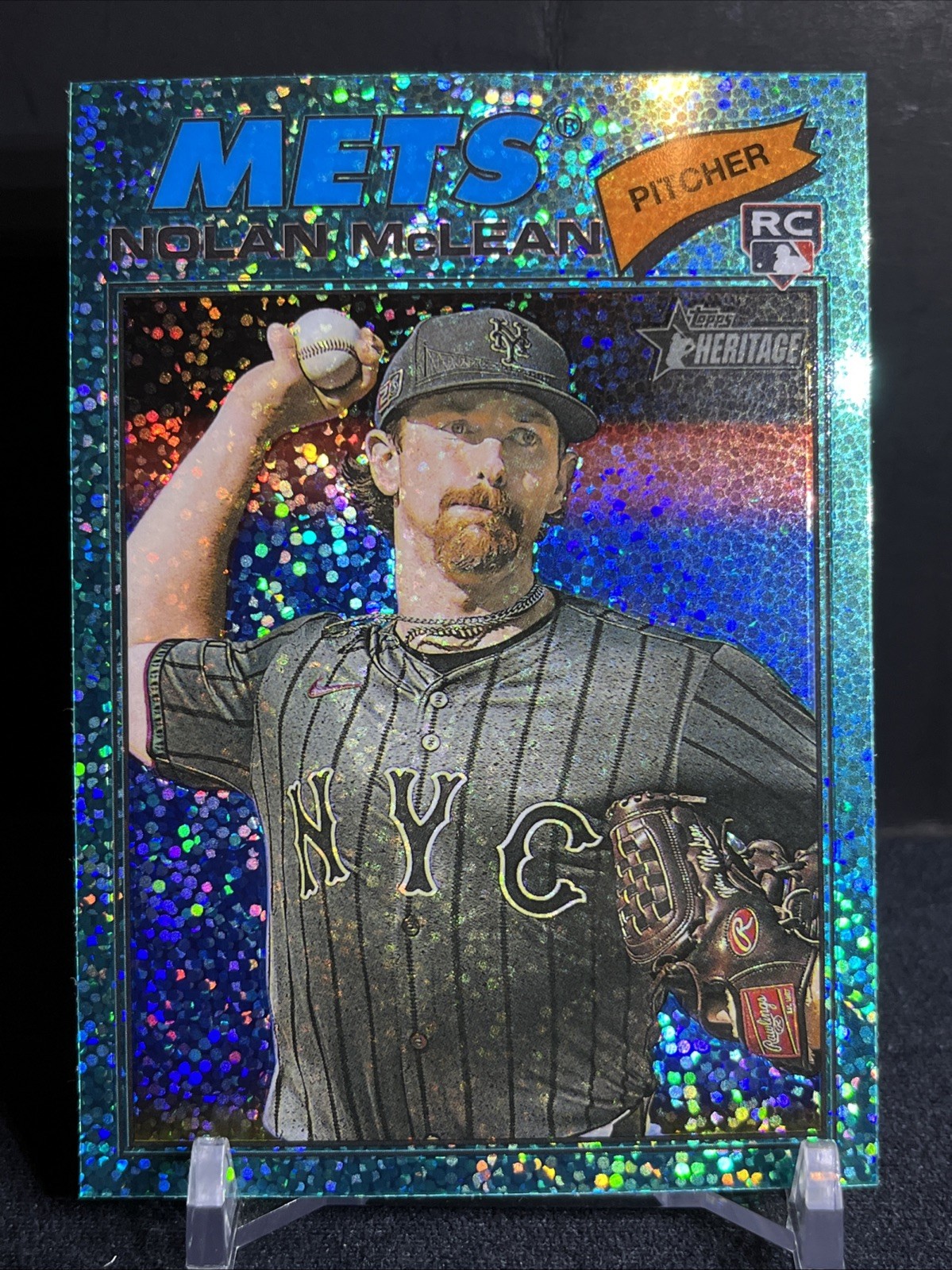 2026 Topps Heritage Nolan McLean #150 Aqua Sparkle Refractor – Mets