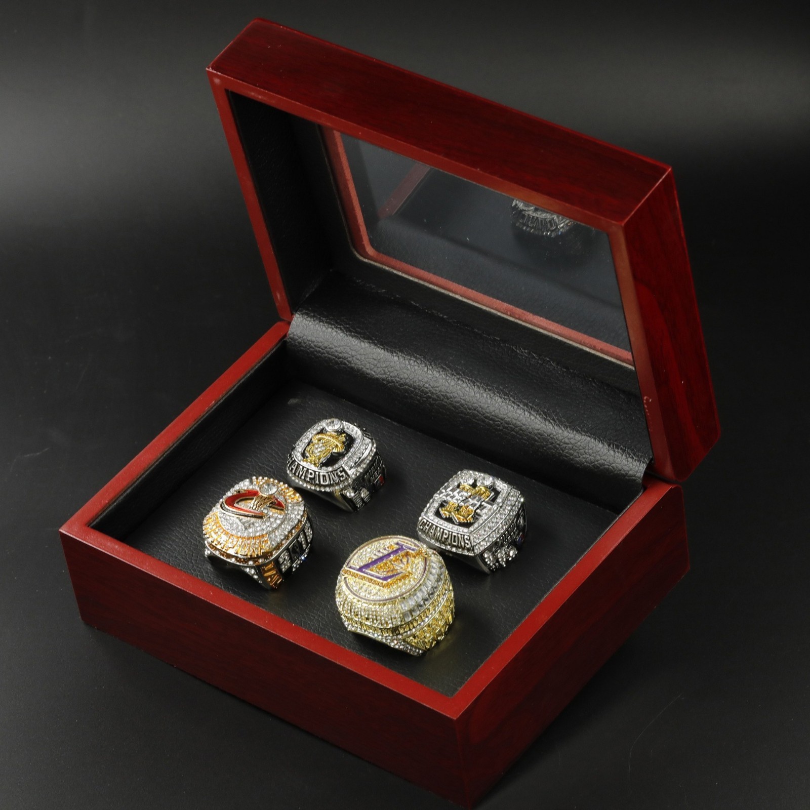 4pcs Lebron James Championship Ring Set with Wooden Box 2012 2013 2016 2020