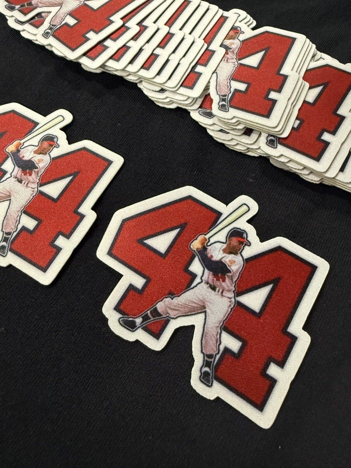 (LOT OF 2) Hank Aaron 44 HOF Home Run King 3in. Jersey Iron On Ready Patch