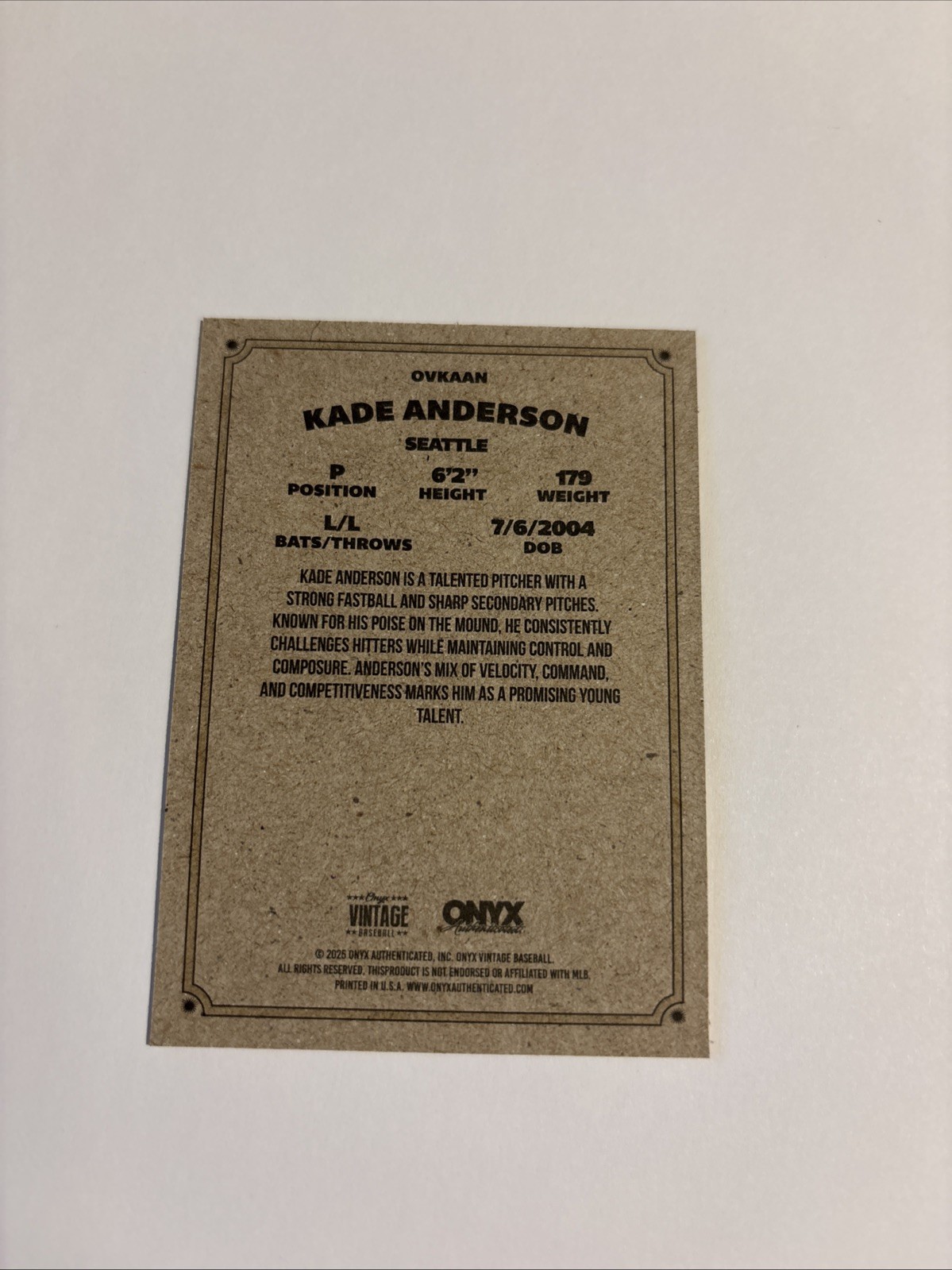 2025 Onyx Vintage Extended Kade Anderson Base #OVKAAN – Mariners