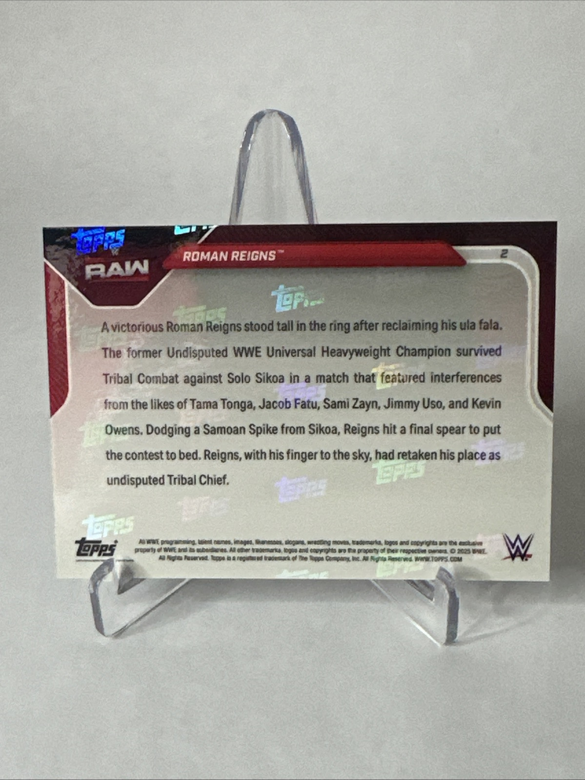 2025 Topps Now WWE #2 Roman Reigns RAW Netflix Debut Card