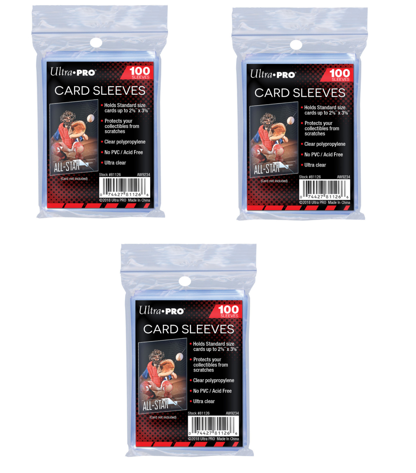(300) Ultra Pro Soft Trading Card Sleeves (3 Packs) Zip Pouch Acid Free No PVC