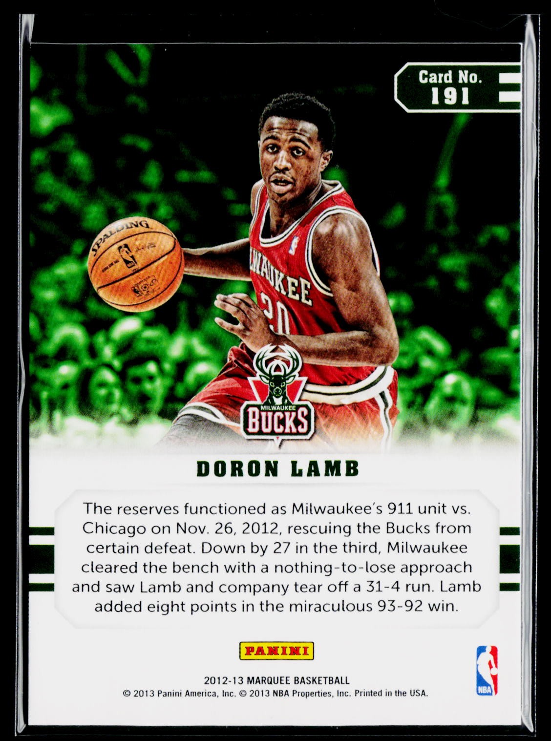 Doron Lamb 2012-13 Panini Marquee #191 Rookie Milwaukee Bucks RC