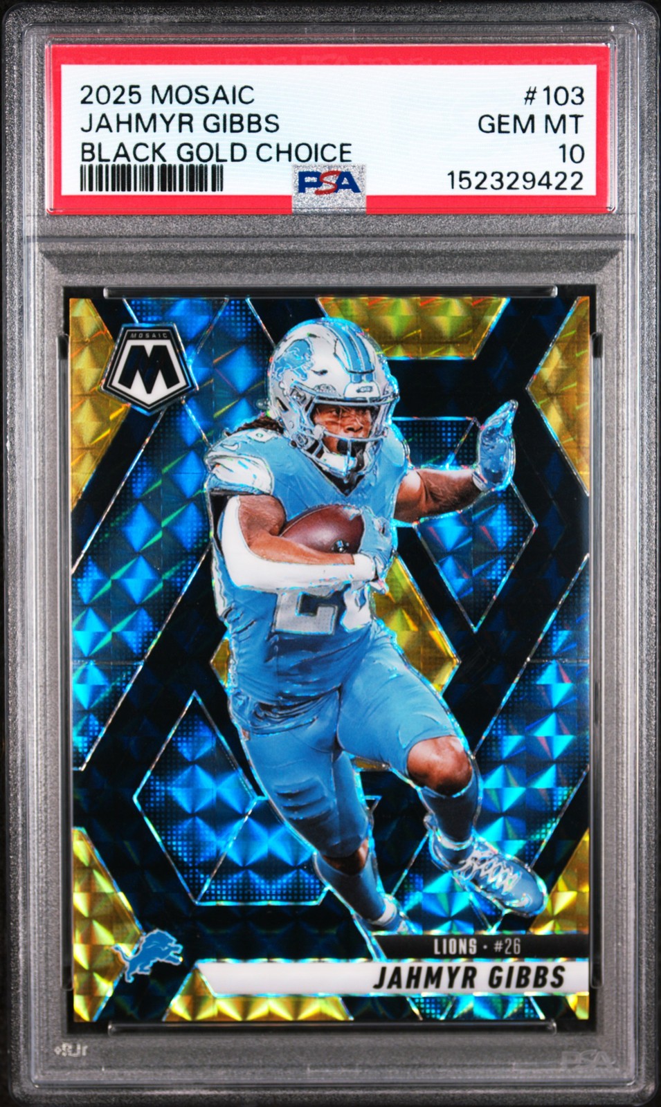 2025 PANINI MOSAIC BLACK GOLD CHOICE #103 JAHMYR GIBBS 7/8 PSA 10