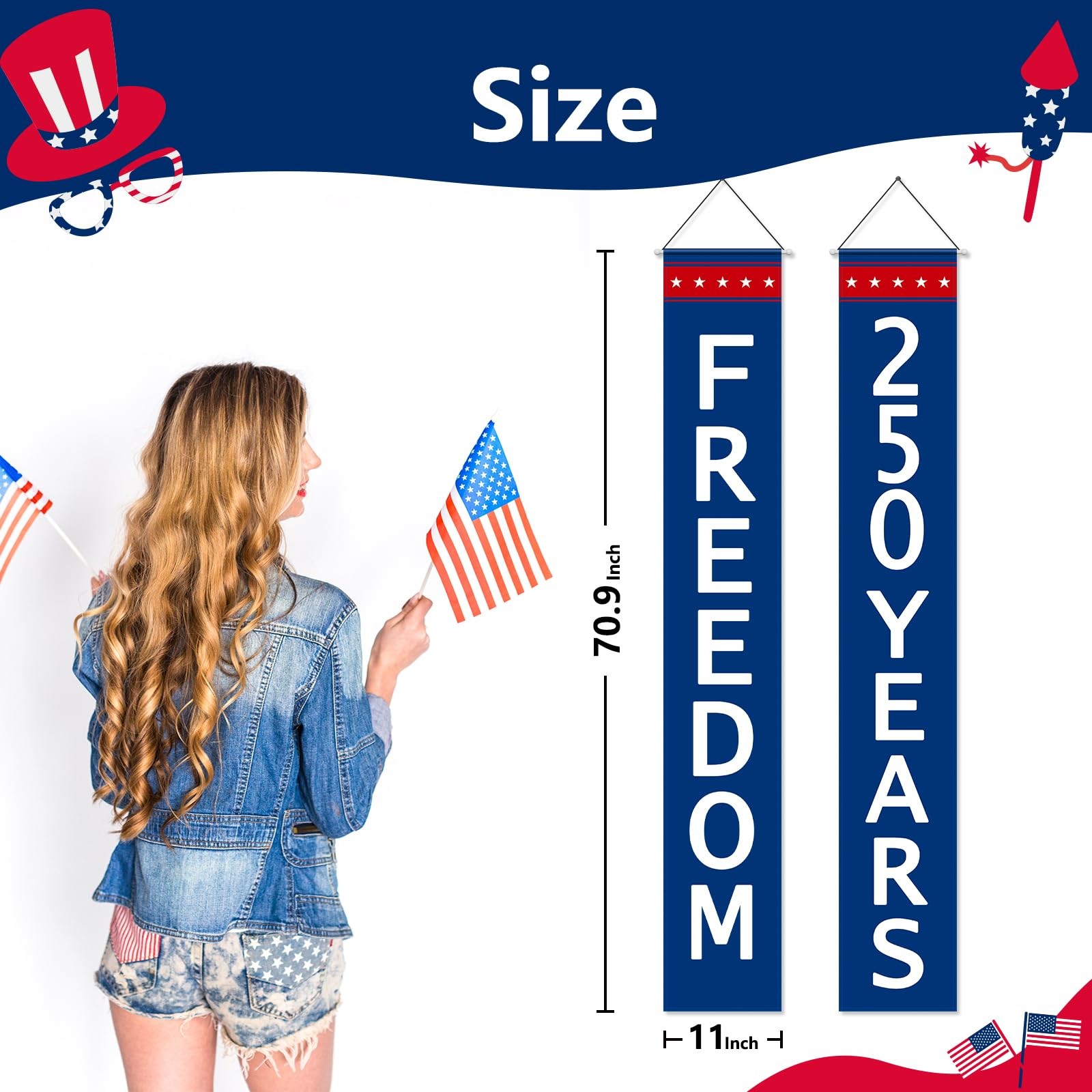250 Anniversary Banner Door Sign 2 Pack Freedom 250 Years USA America Patriotic