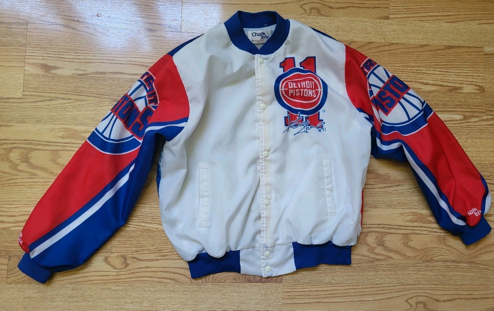 Vintage 90’s NBA Detroit Pistons ISIAH THOMAS Jacket Chalk Line Mens LARGE USA