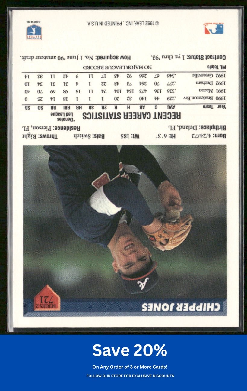 Chipper Jones 1993 Donruss #721 Rated Rookie Atlanta Braves I72