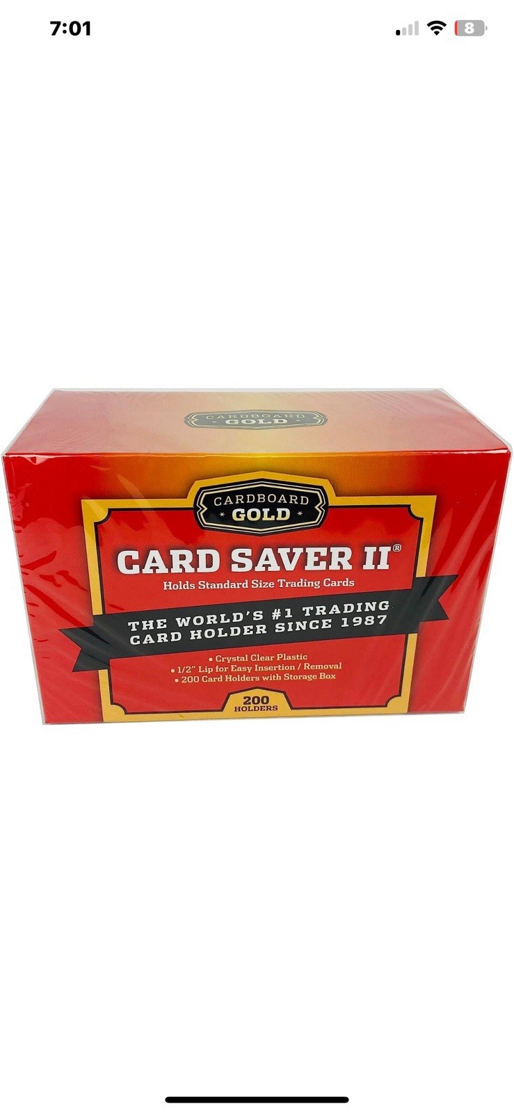 200 Cardboard Gold Saver 2/11 Top Load Semi Rigid Baseball Trading Card Holders