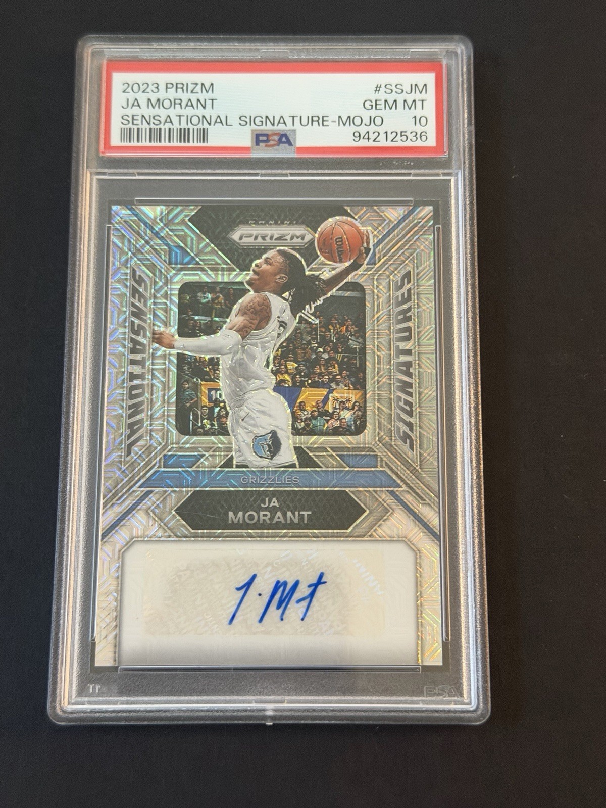 2023-24 Panini Prizm – Ja Morant Sensational Sig PSA 10 – MOJO 21/25