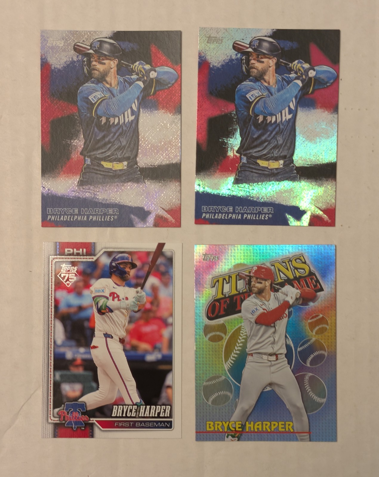 2026 Topps Series 1 Bryce Harper 4 Card Lot Phillies #SMLB-2(x2) #TOG-18 #250