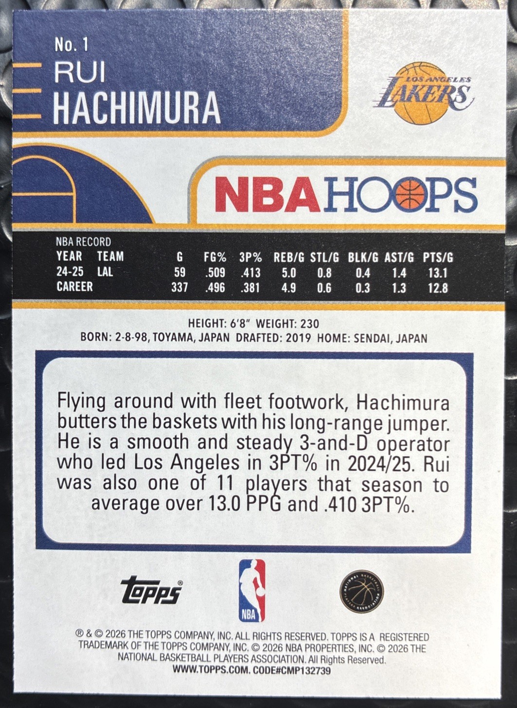 2026 NBA Hoops Rui Hachimura Los Angeles Lakers #1 Orange Parallel