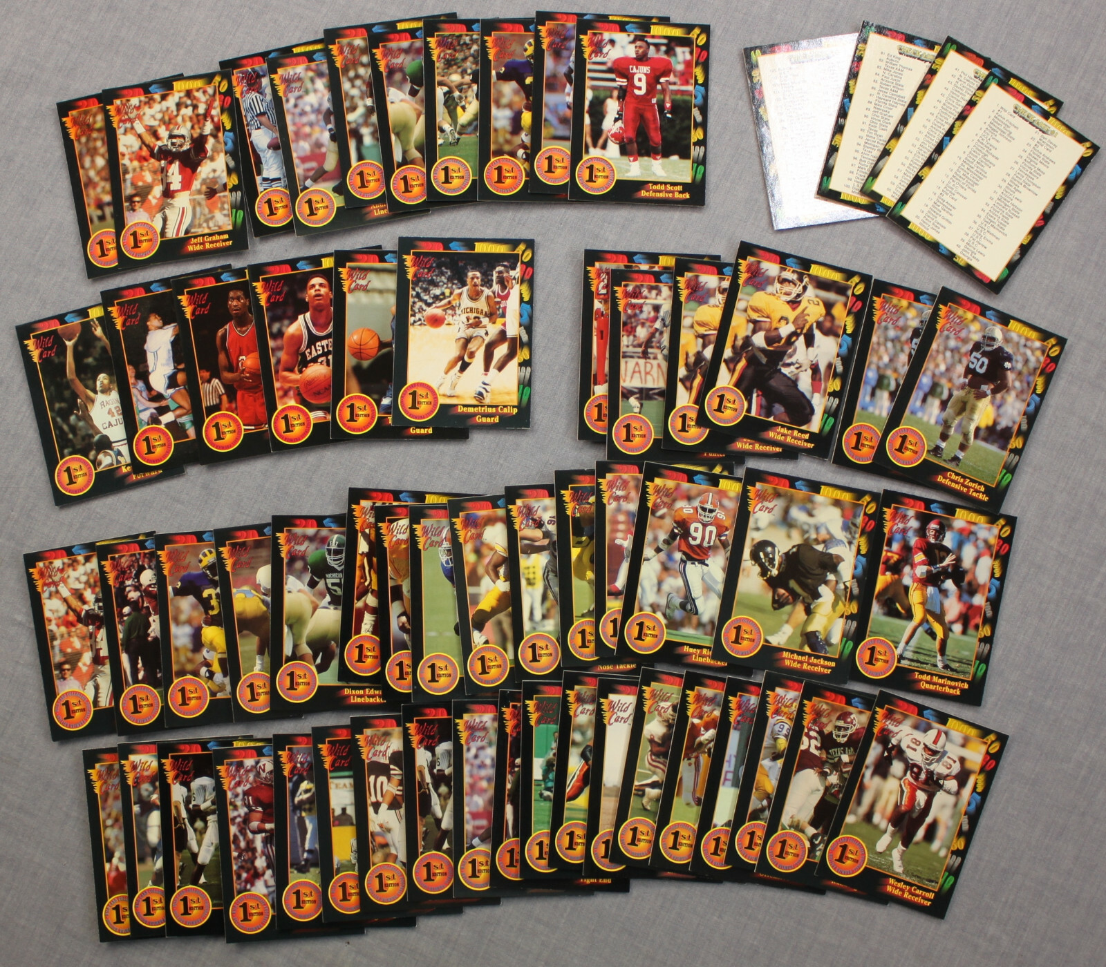 1991 Wild Card 1st Edition Rookie 50 Football 6 Basketball Checklist (60) Cards
