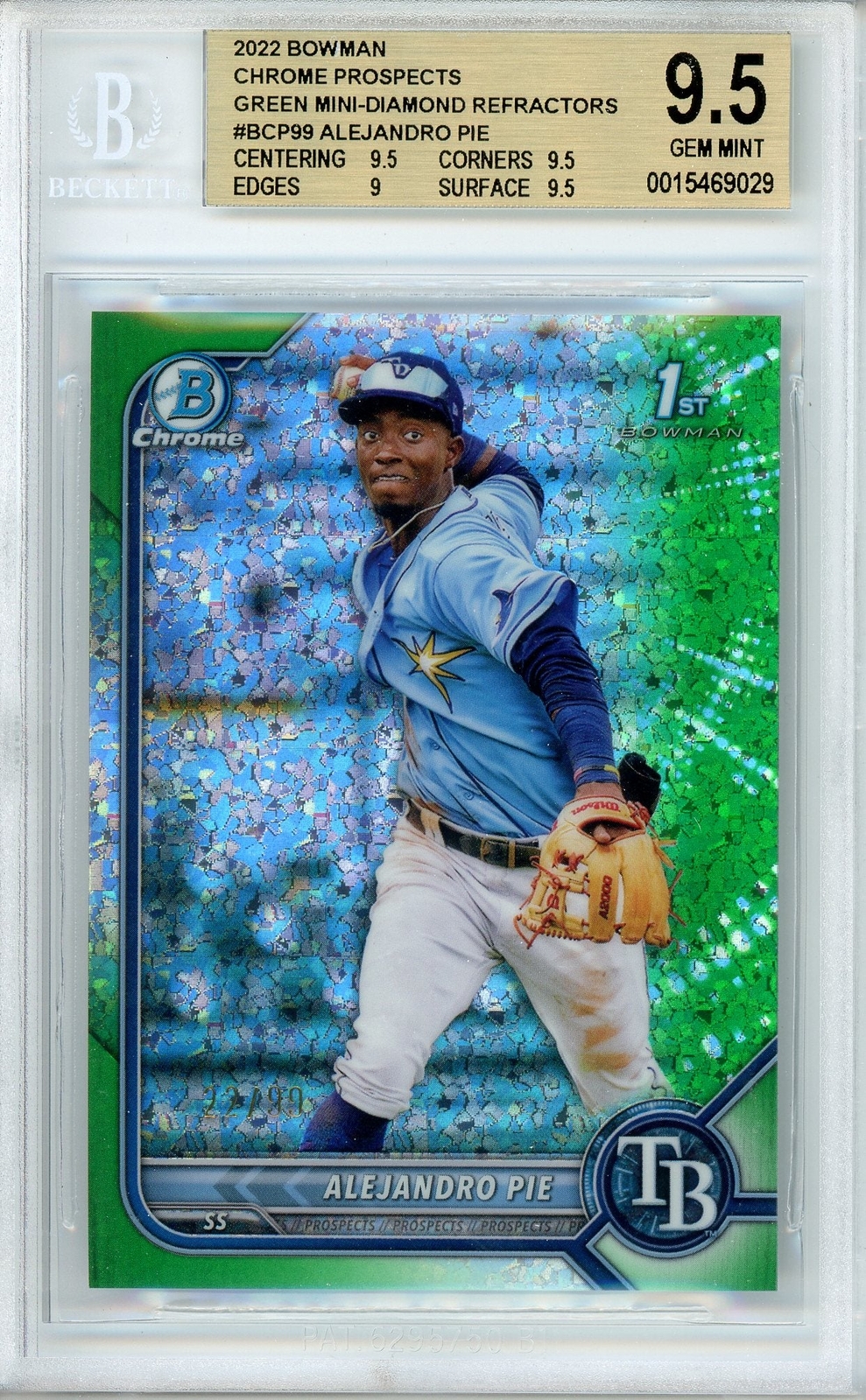 2022 Bowman Chrome Alejandro Pie Green Mini Diamond Refractor /99 BGS 9.5 Gem Mi