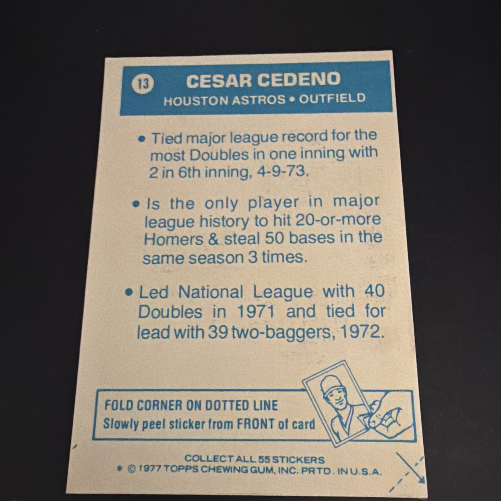 1977 Topps Cloth Stickers #13 Cesar Cedeno SP