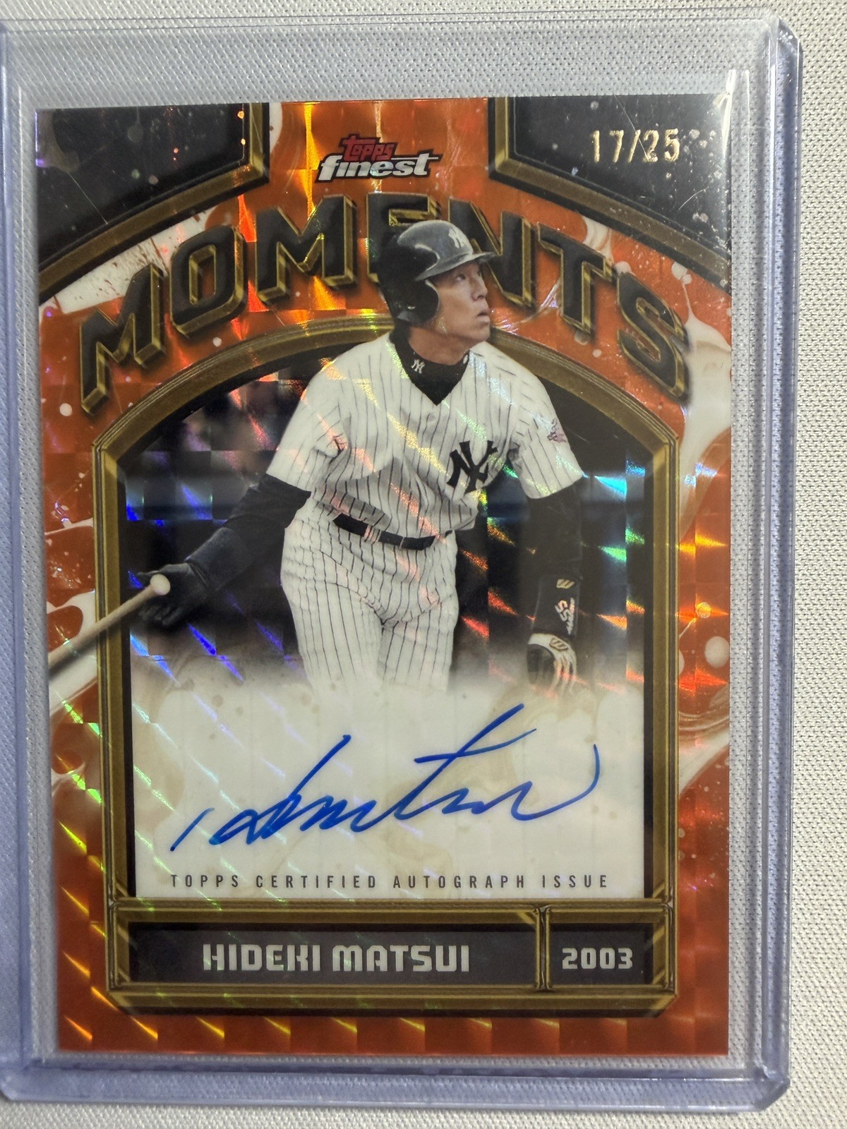 Hideki Matsui 2026 Topps Finest Moments Orange On Card Auto 17/25 Yankees
