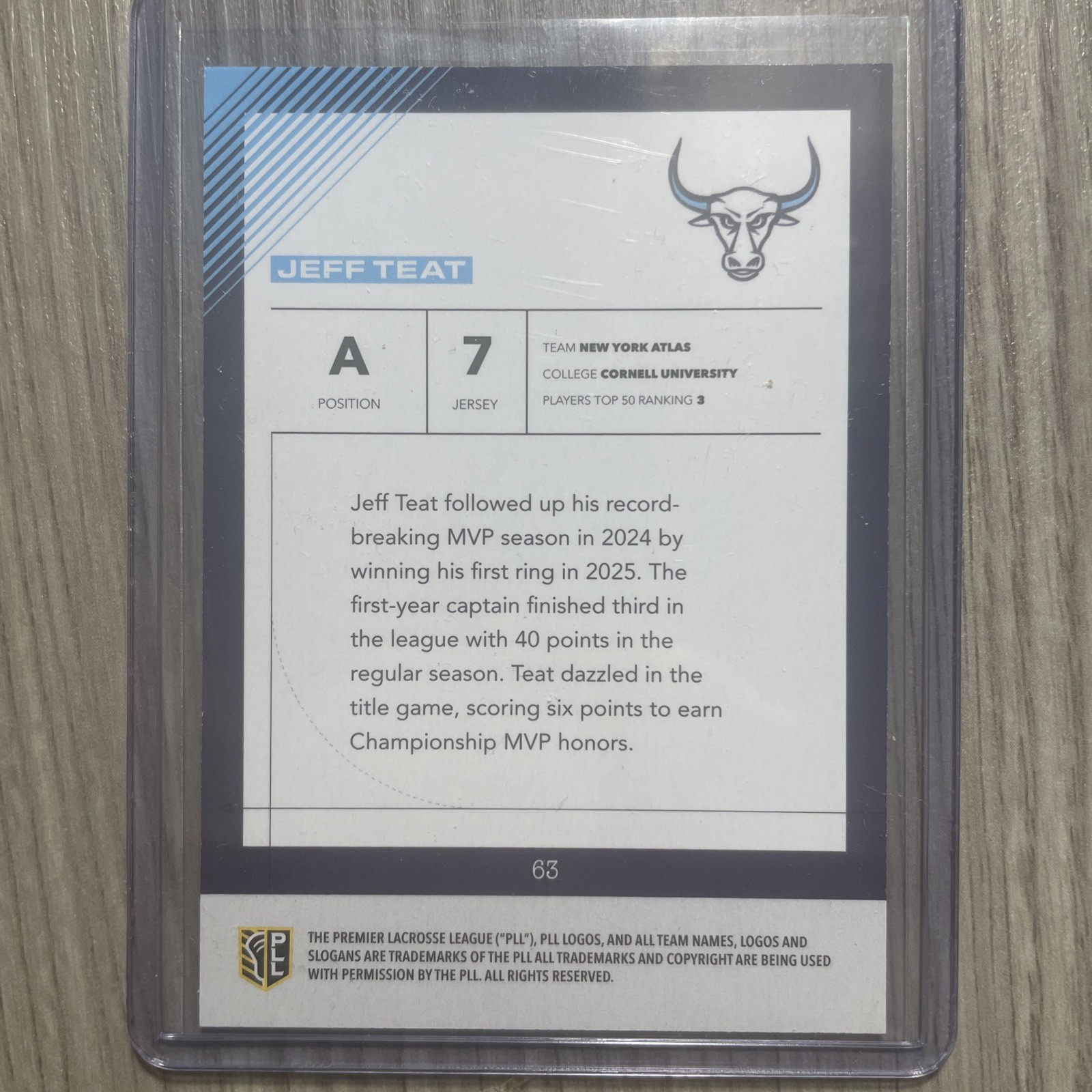 Jeff Teat 2026 PLL Lacrosse Fieldside II Black Parallel #16/25