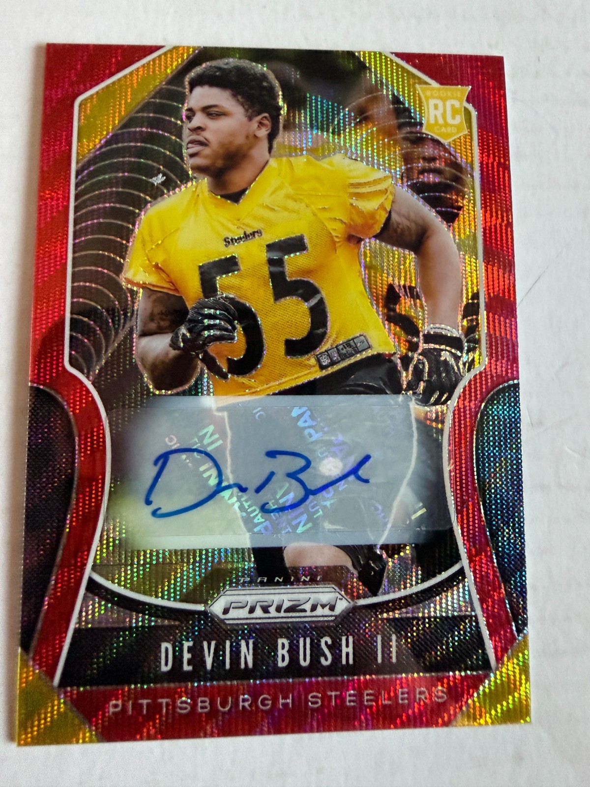 Devin Bush II 2019 Panini Prizm Rookies Red Wave 10/149 #313 Rookie Auto
