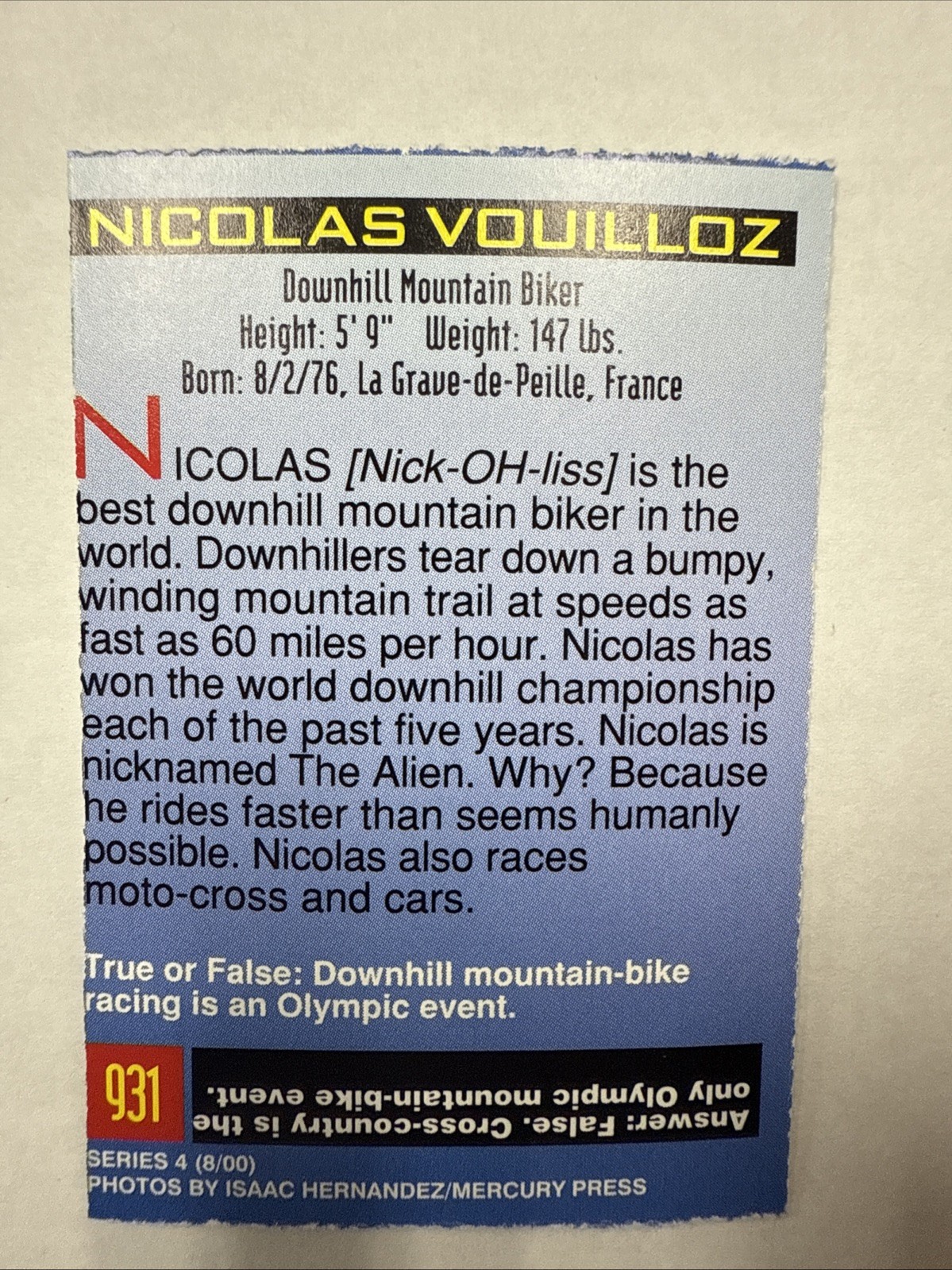 2000 Sports Illustrated for Kids Series 4 Nicolas Vouilloz #931