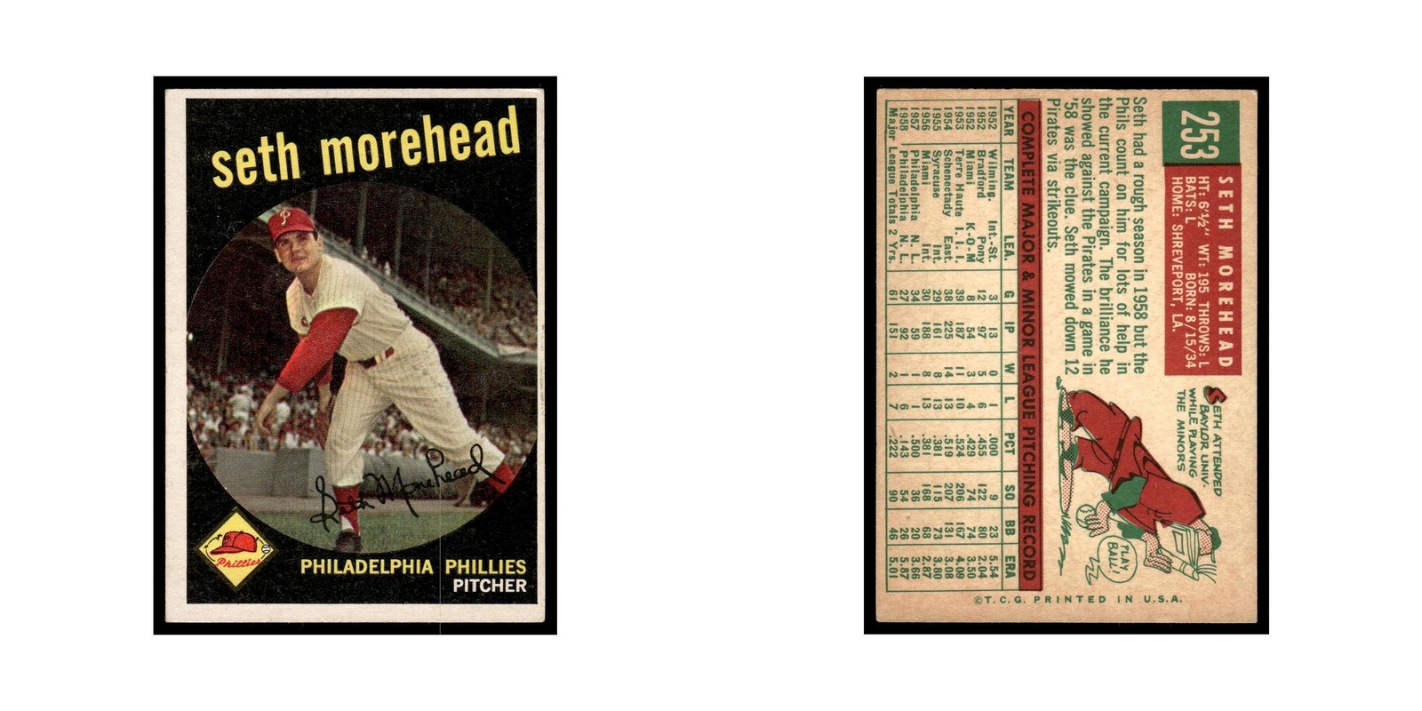 Seth Morehead 1959 Topps #253 Philadelphia Phillies Baseball Card VG