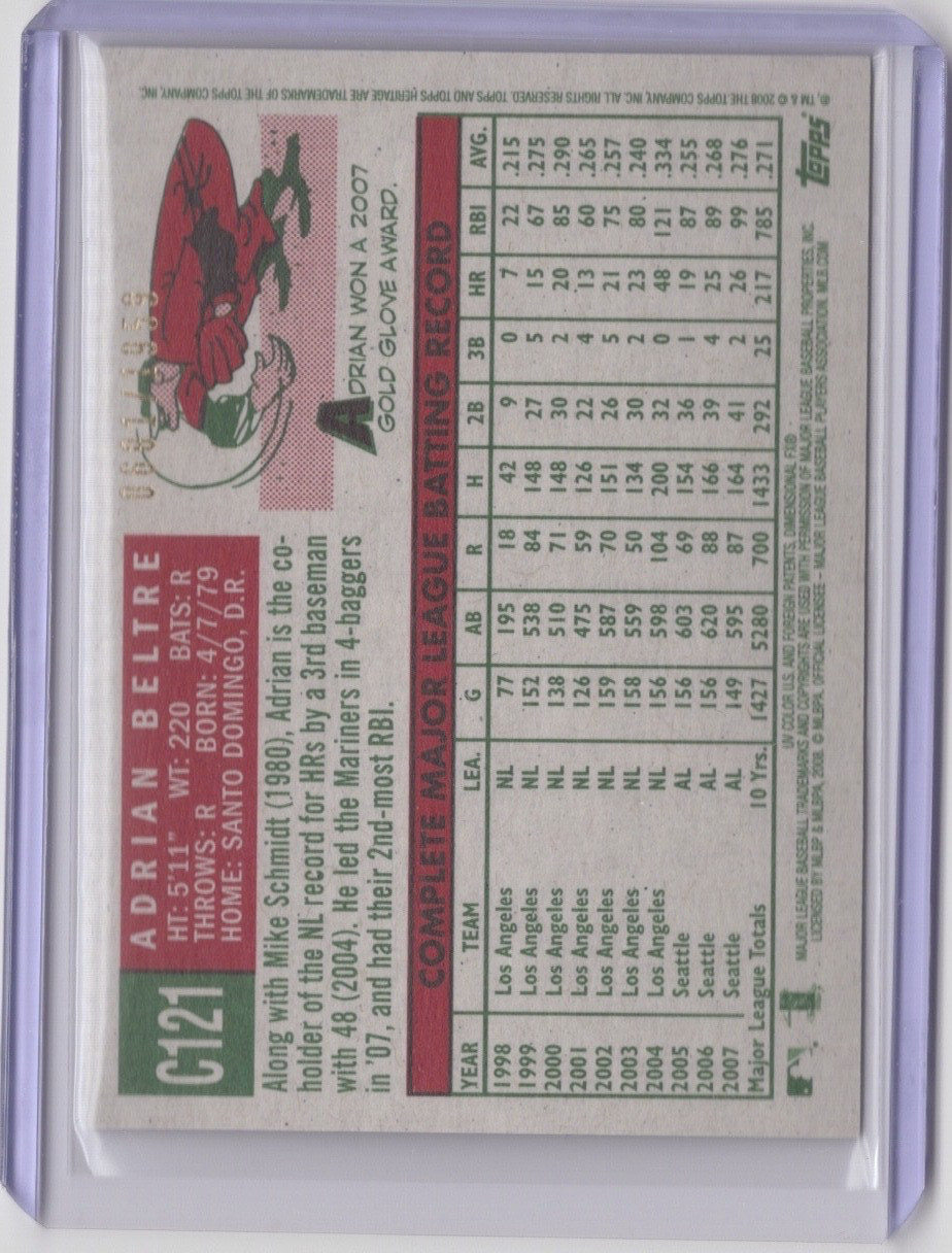 2008 Topps Heritage Chrome Adrian Beltre /1959 HOF Seattle Mariners #C121