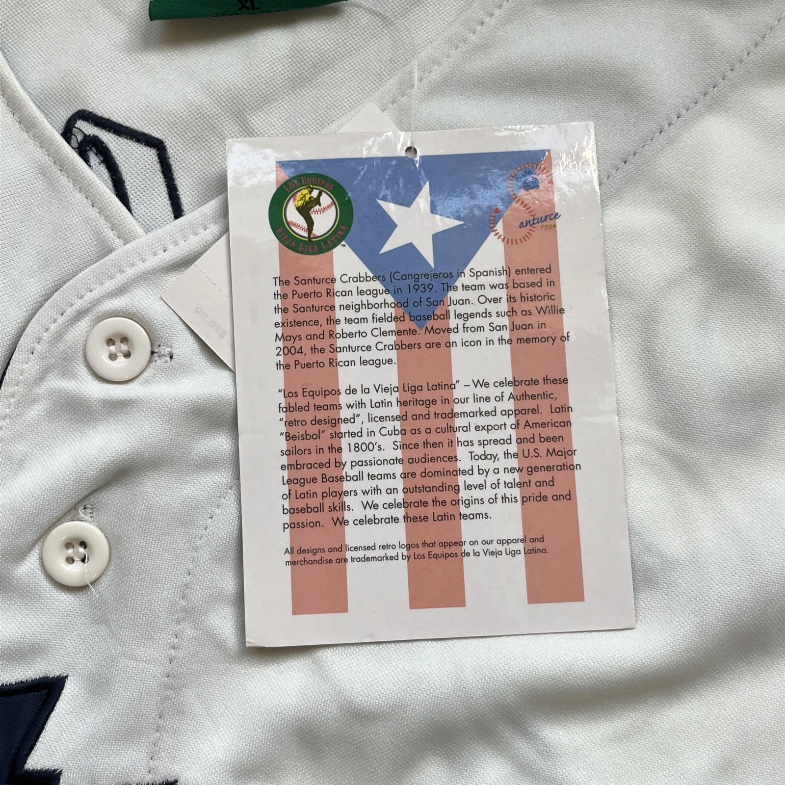 LOS EQUIPOS PUERTO RICO LATIN LEAGUE SANTURCE CRABBERS BASEBALL JERSEY MEN 2XL