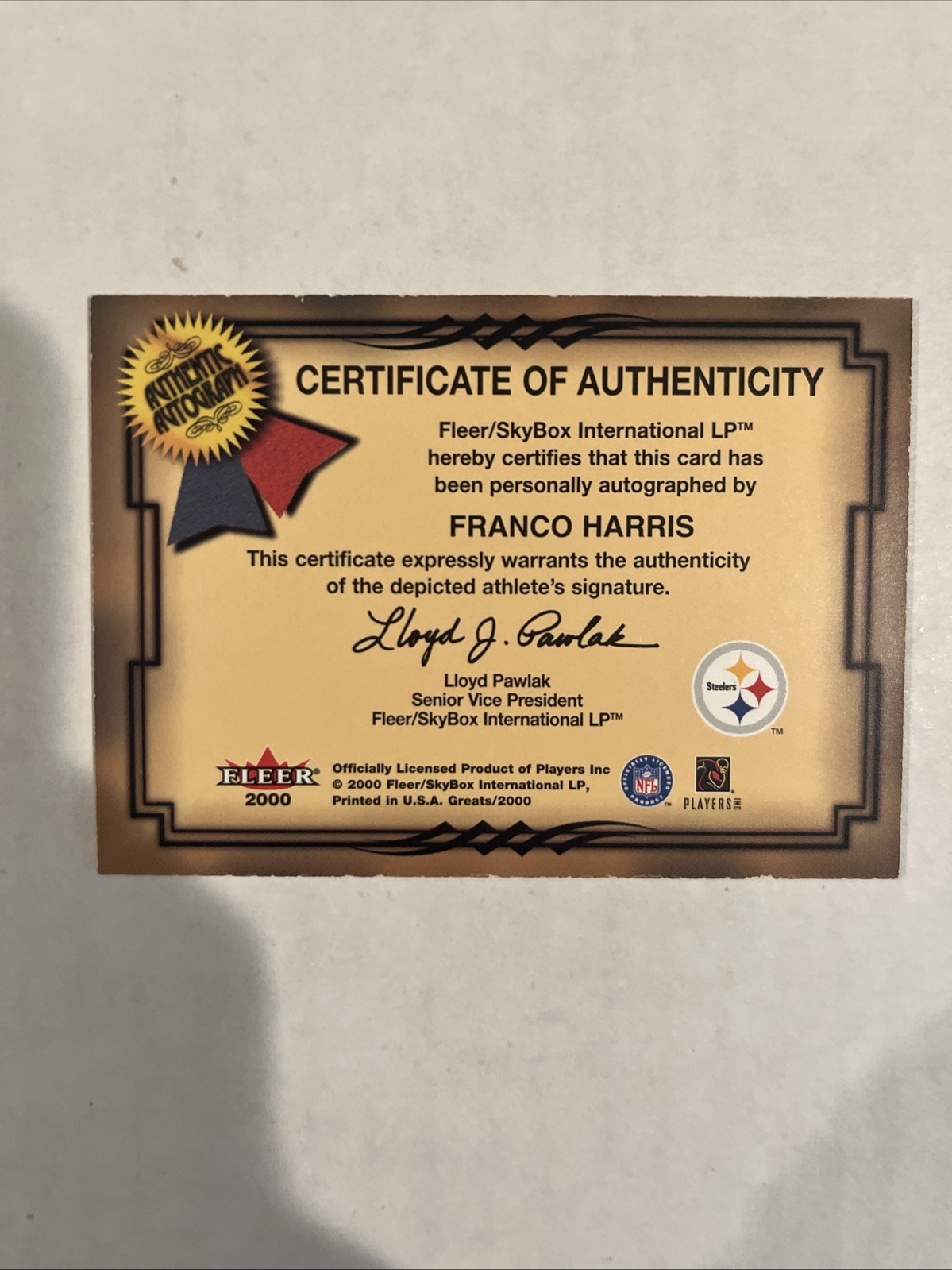 2000 Fleer Greats of the Game Franco Harris On Card Autograph Auto Pitt Steelers