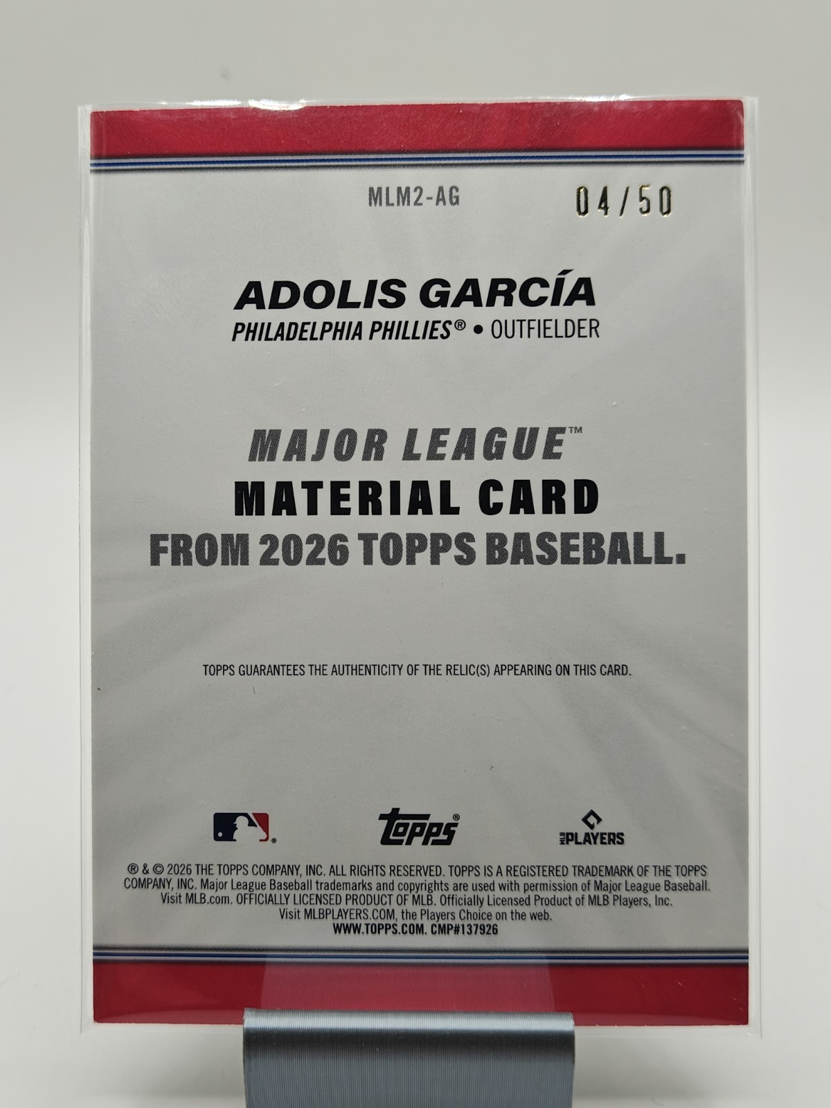 2026 Topps Series 2 Adolis Garcia Major League Material Bat Relic Gold 04/50