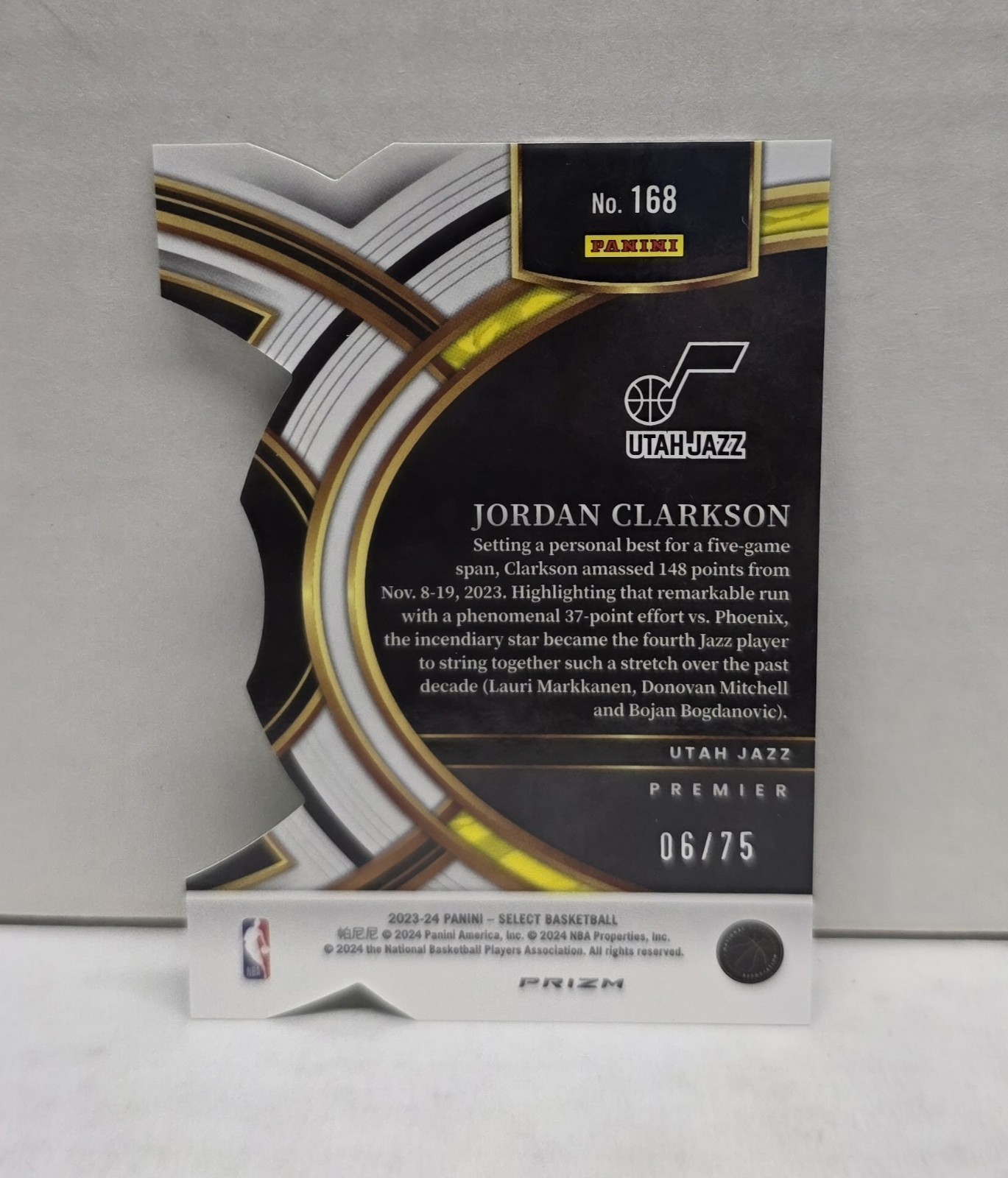 JORDAN CLARKSON 2023-24 Select NEON GREEN PRIZM DIE-CUT ~ Jazz #’d /75