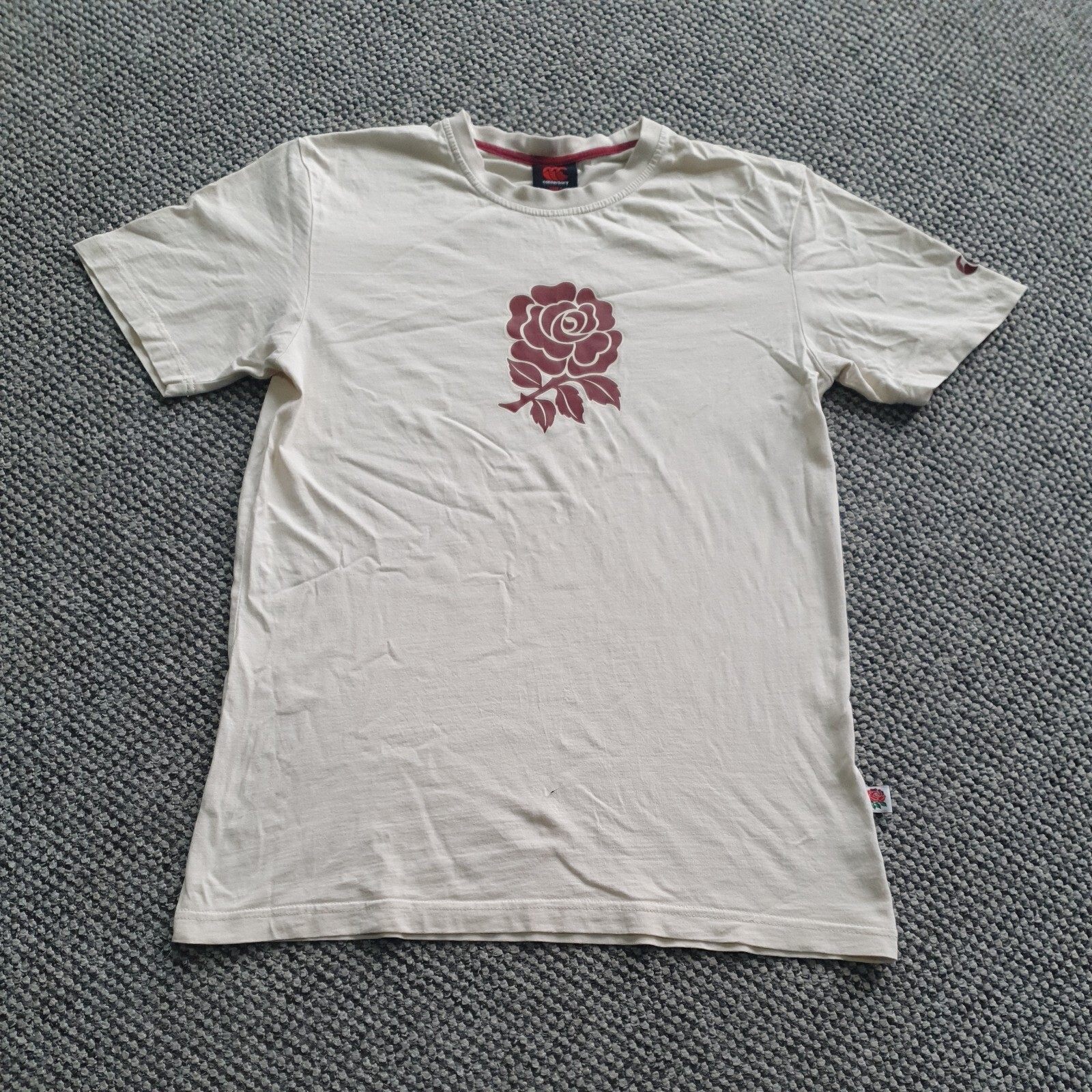 Men’s UK S Canterbury Rugby Official Ivory Beige Rose Graphic Top T Shirt