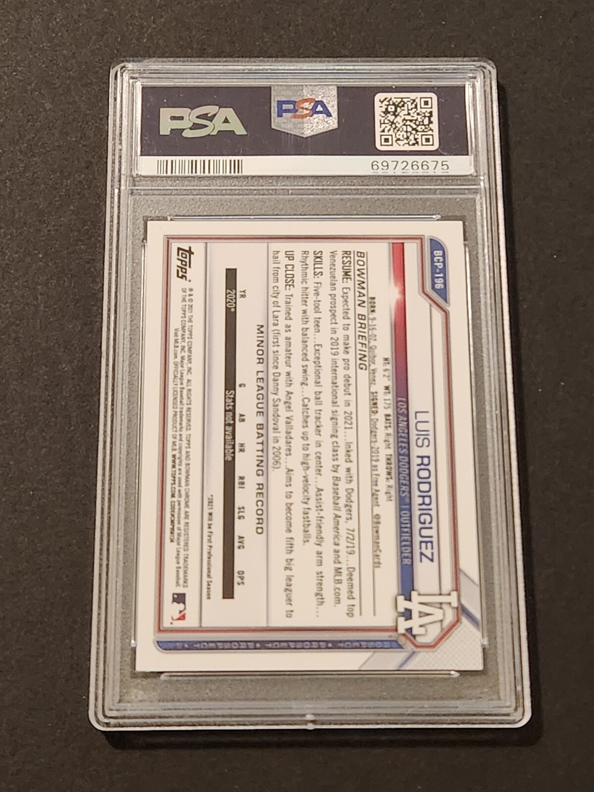 2021 Bowman Chrome Sapphire Luis Rodriguez PSA 10 Variation SSP Purple /25