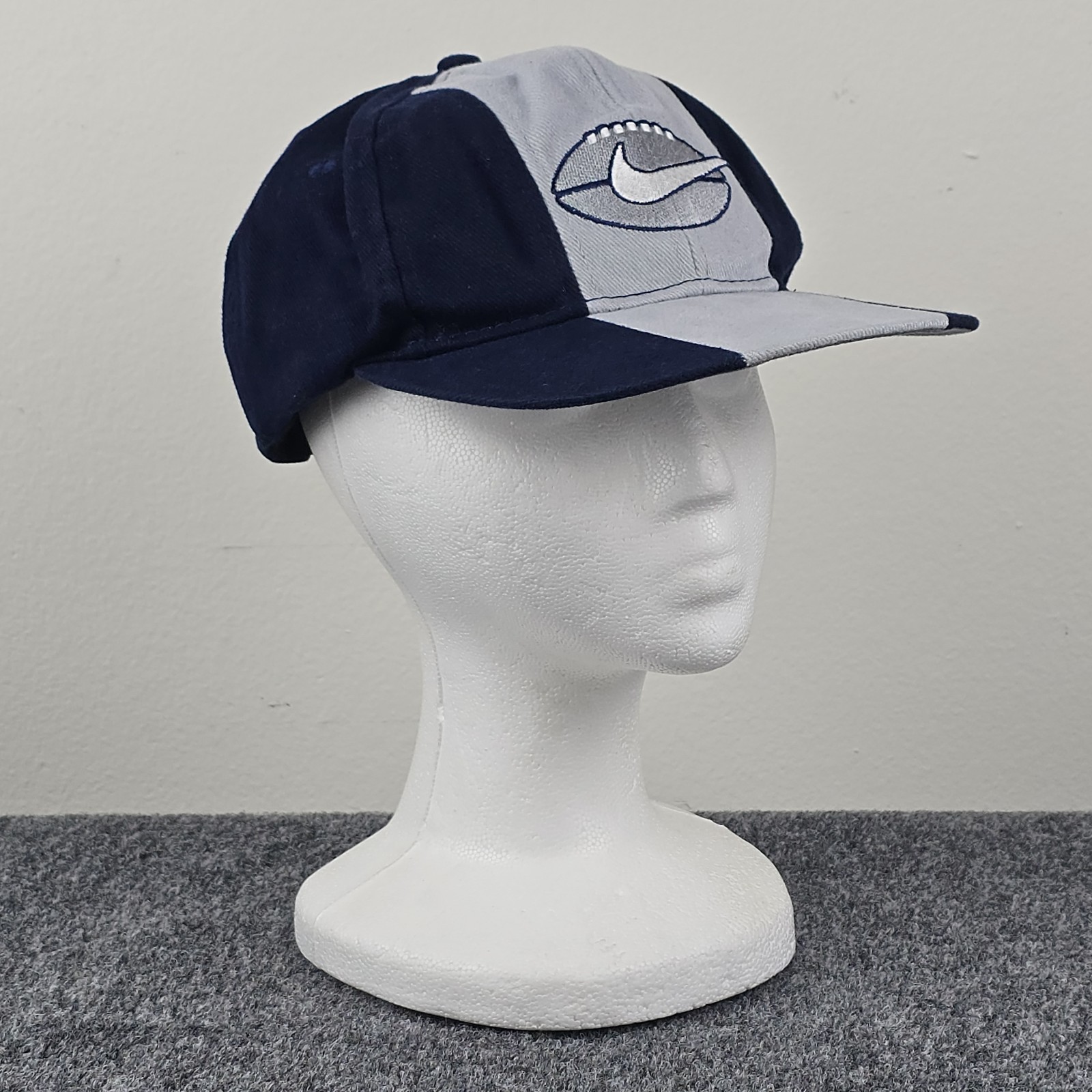 Nike Team Sports Navy Blue and Gray Snapback Football Cap Swoosh Logo VTG. 90s
