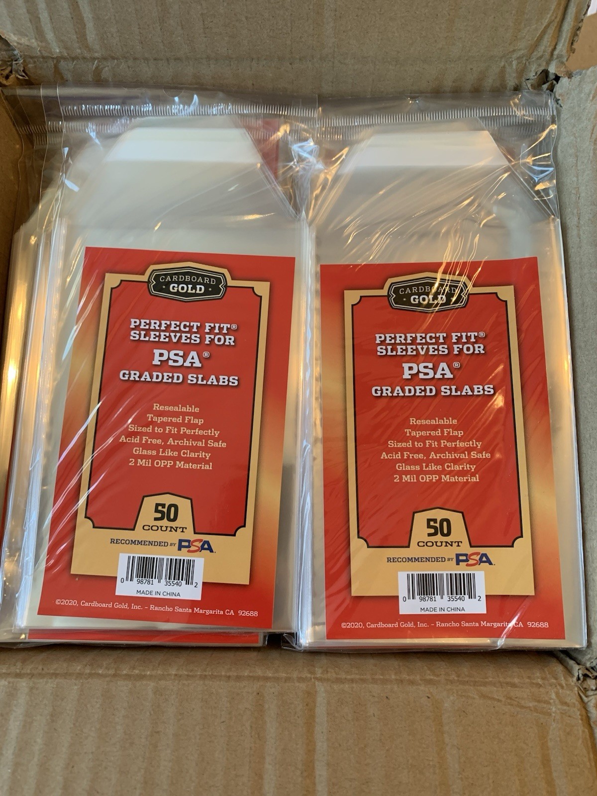 (50) Perfect Fit Sleeves for PSA Graded Slabs Cardboard Gold w/ PSA Logo